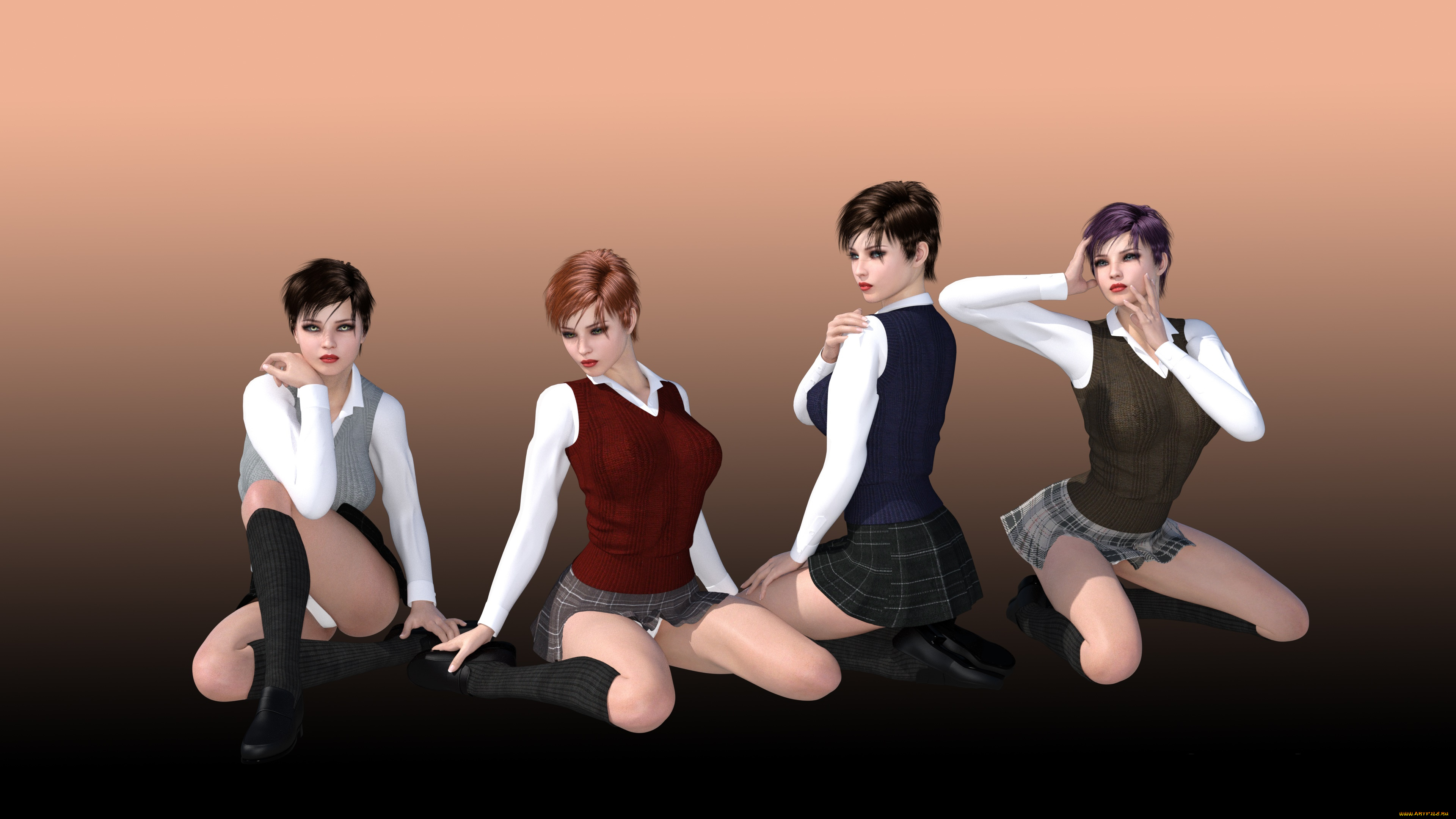 3д, графика, люди, , people, взгляд, фон, девушки