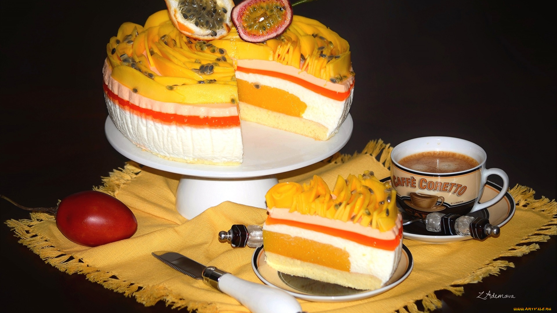 еда, торты, кофе, торт, натюрморт, слои, десерт, маракуйя