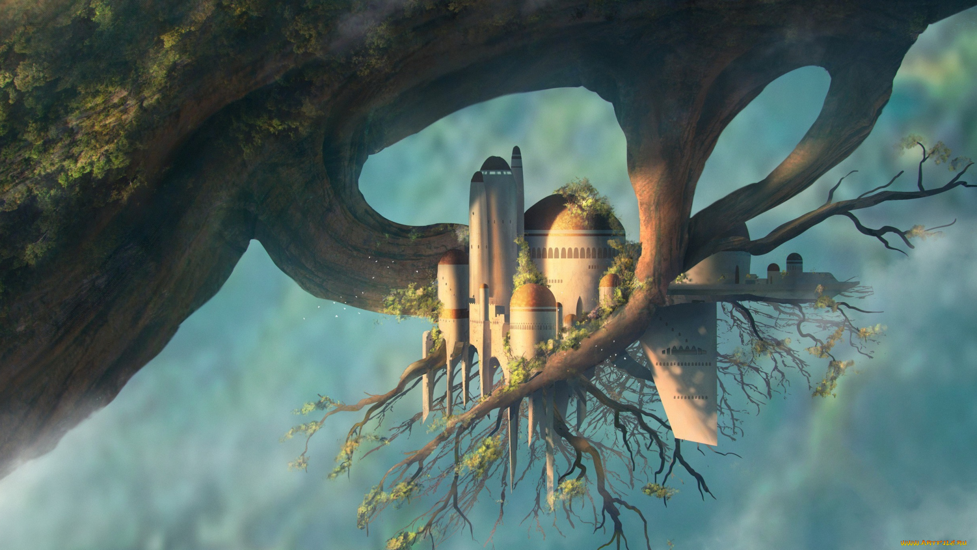 фэнтези, иные, миры, , иные, времена, ветка, дерево, листья, замок