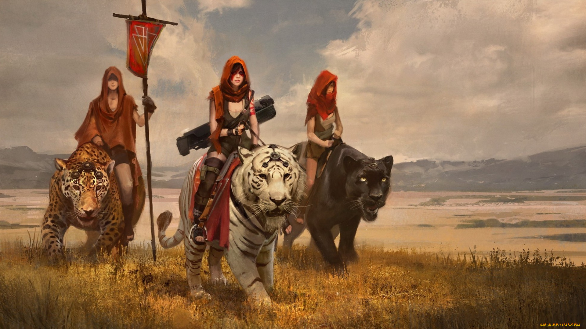 фэнтези, красавицы, и, чудовища, кошка, облака, животное, небо