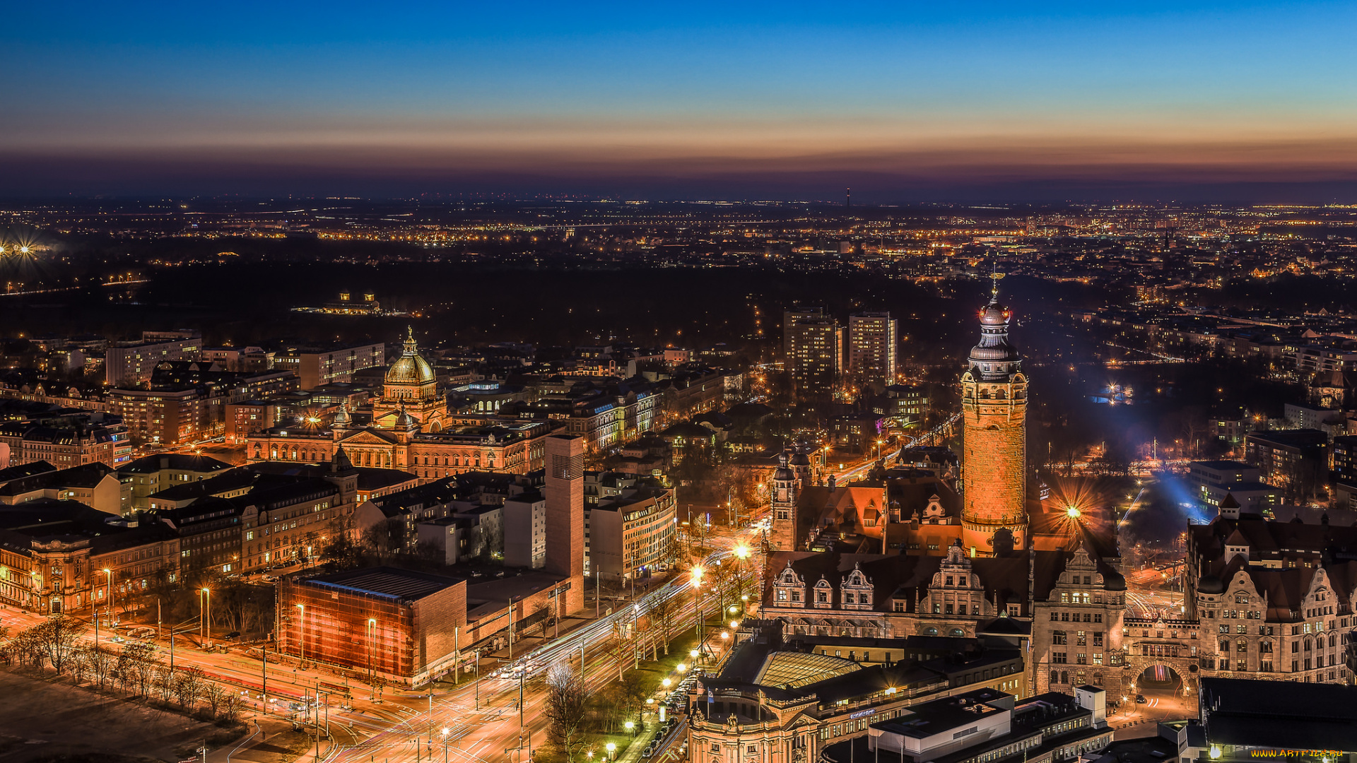 leipzig, города, -, огни, ночного, города, простор
