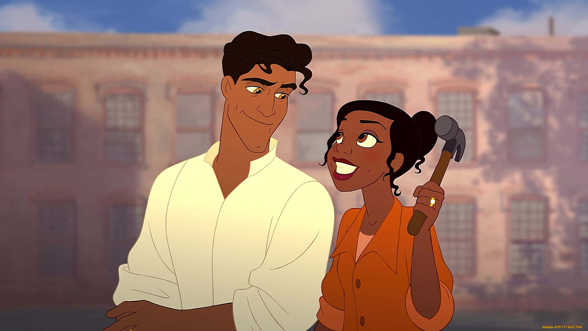 мультфильмы, the, princess, and, the, frog, девушка, парень, молоток