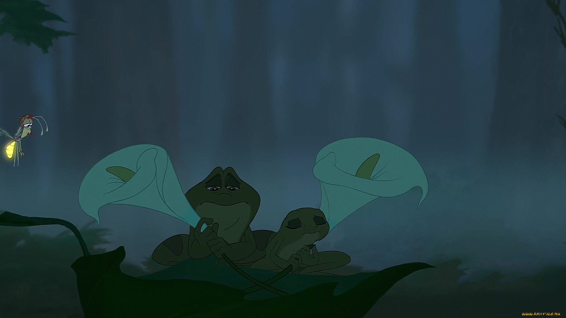 мультфильмы, the, princess, and, the, frog, светлячок, цветы, лягушка