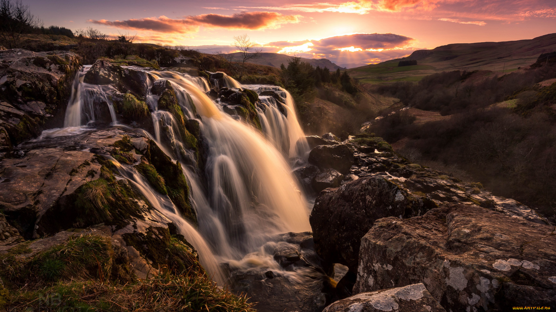 природа, водопады, водопад, река, лес