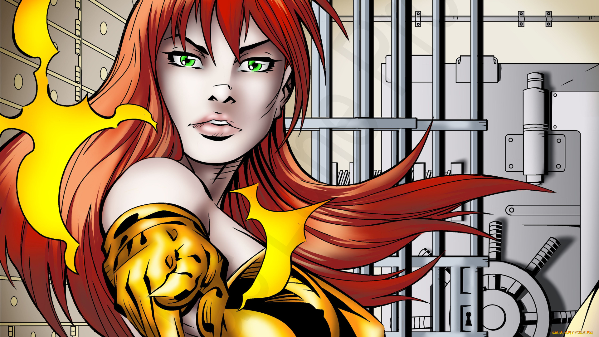 рисованное, комиксы, девушка, взгляд, фон