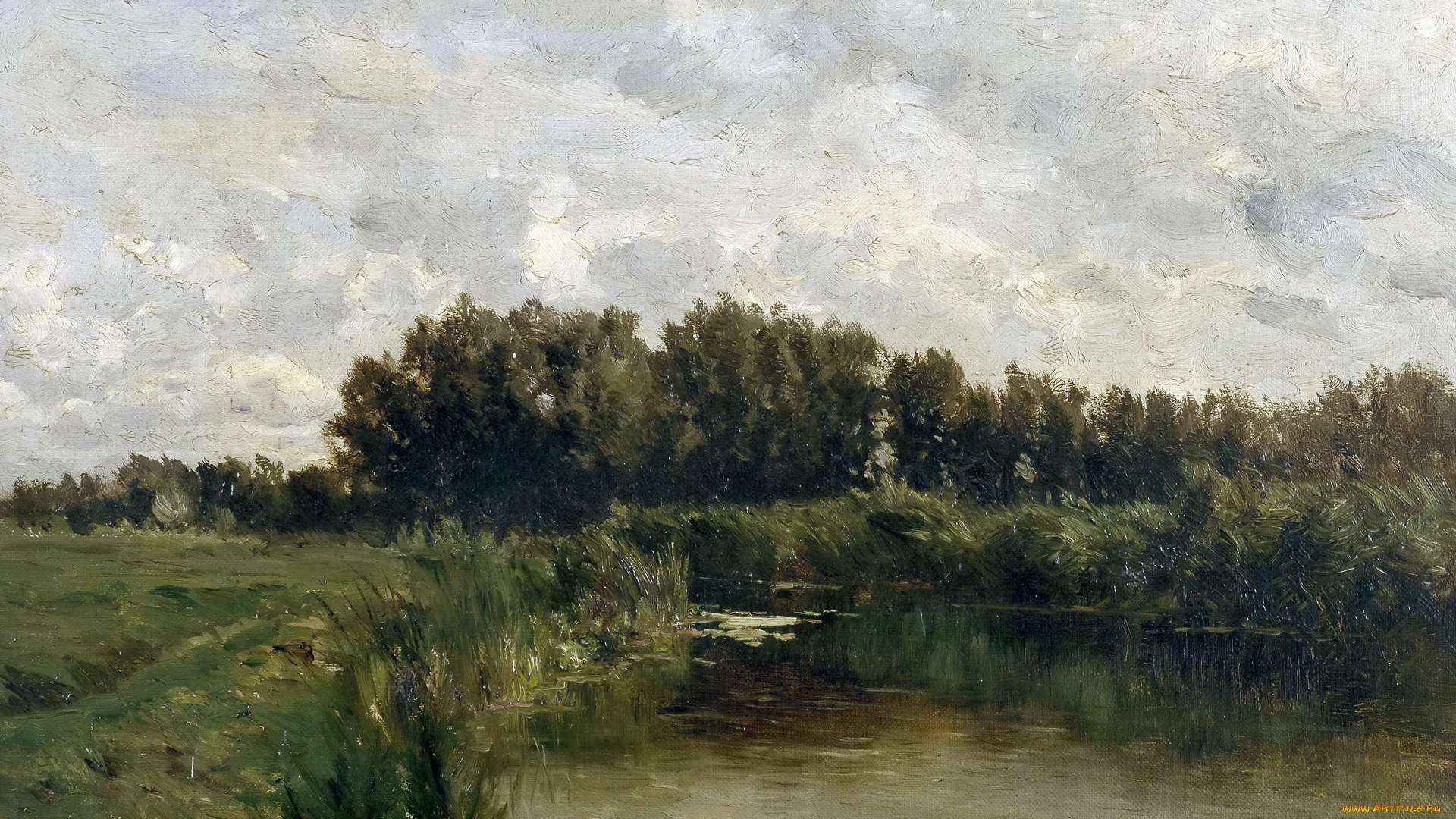 рисованное, природа, трава, деревья, пейзаж, картина, карлос, де, хаэс, озеро, во, фрисландии