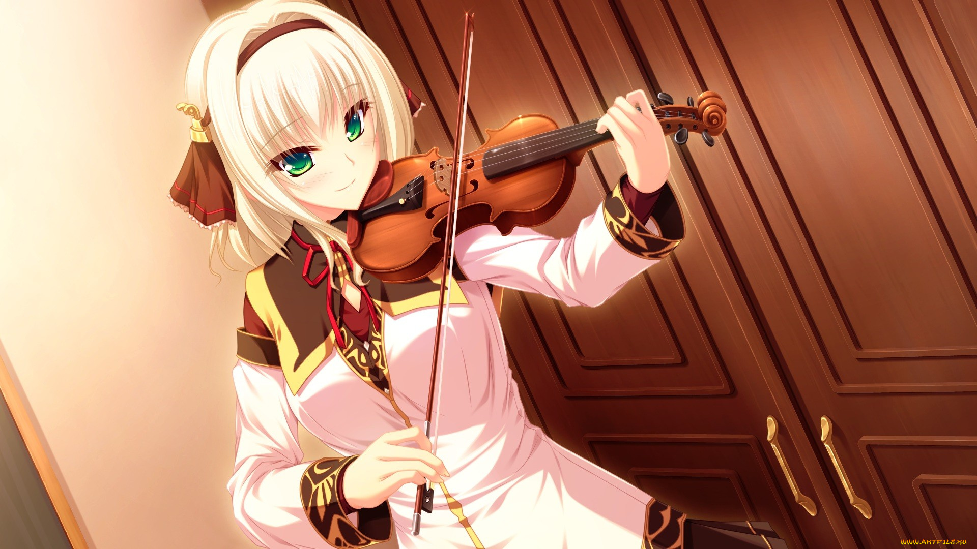 ryuuyoku, on, melody, аниме, взгляд, девушка, фон