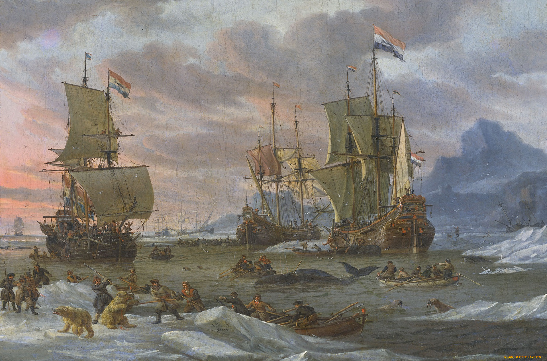 рисованное, живопись, корабль, масло, картина, парус, холст, китобойный, промысел, абрахам, сторк