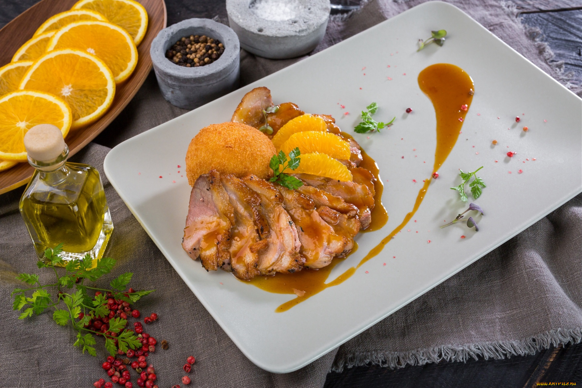 еда, мясные, блюда, специи, соус, мясо, апельсин