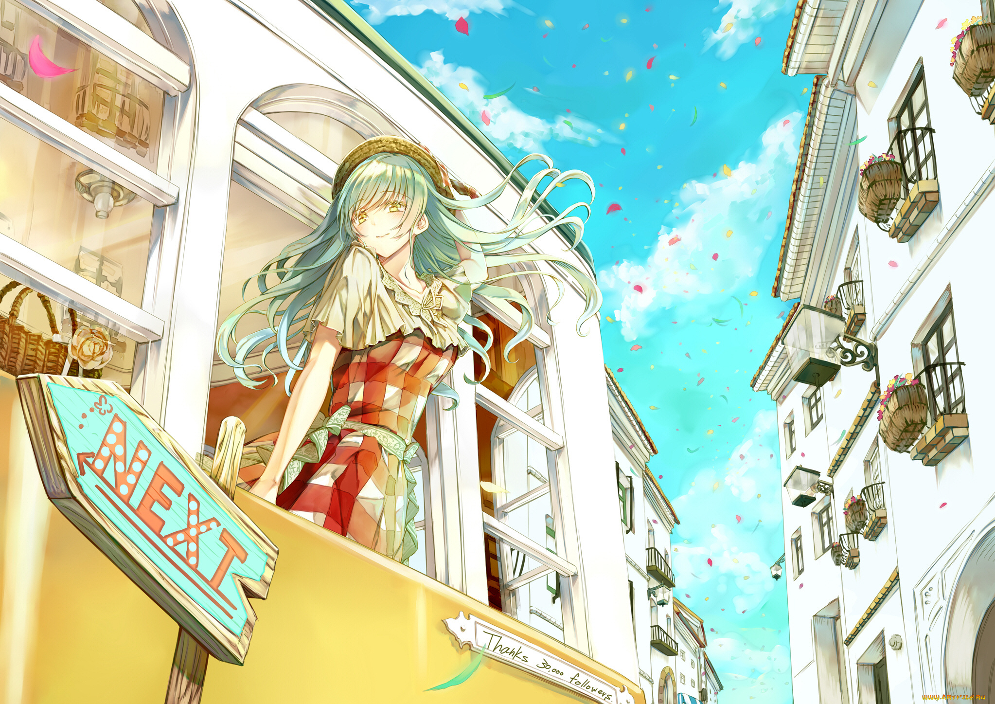 аниме, город, , улицы, , здания, девушка