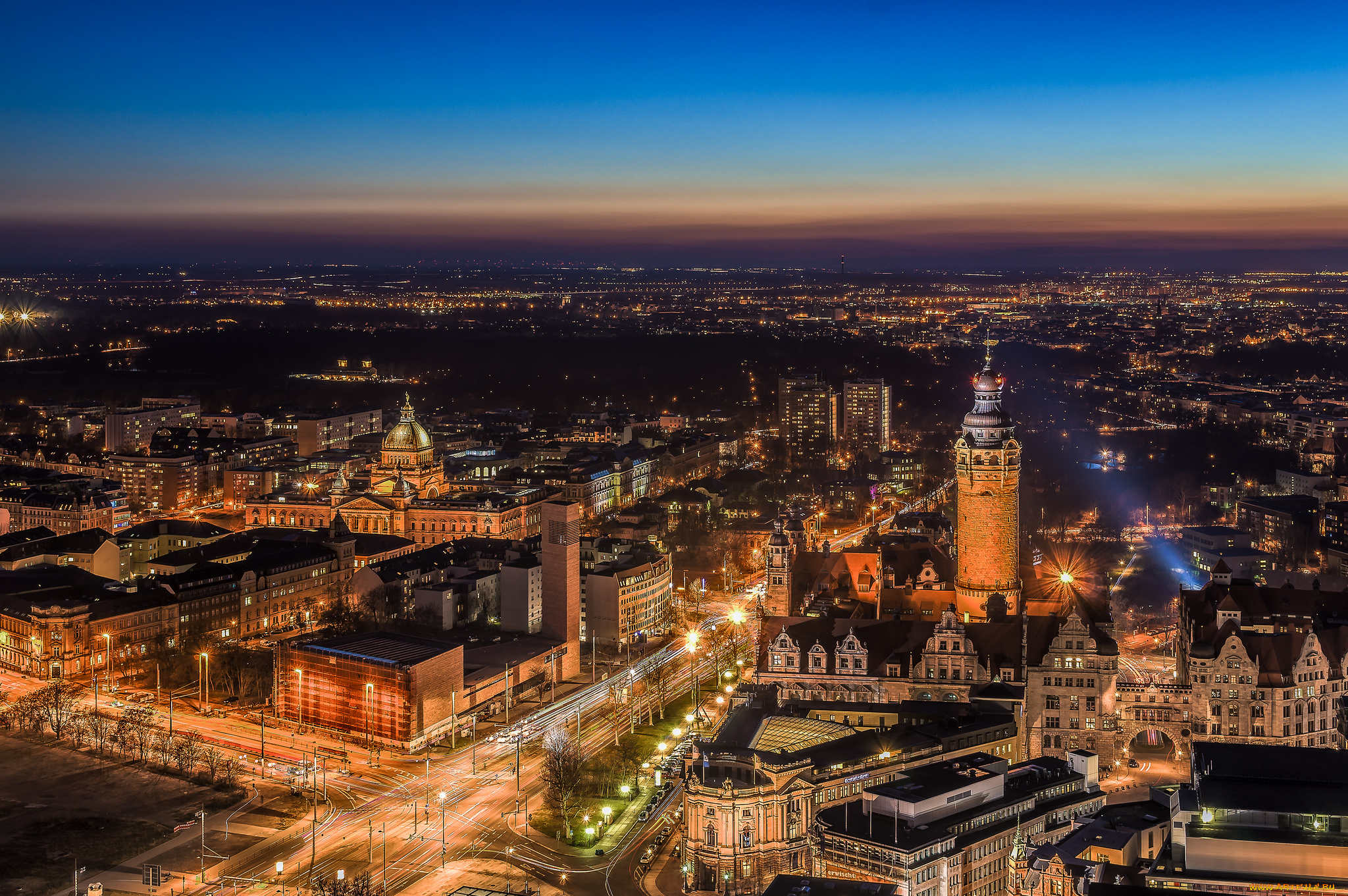 leipzig, города, -, огни, ночного, города, простор