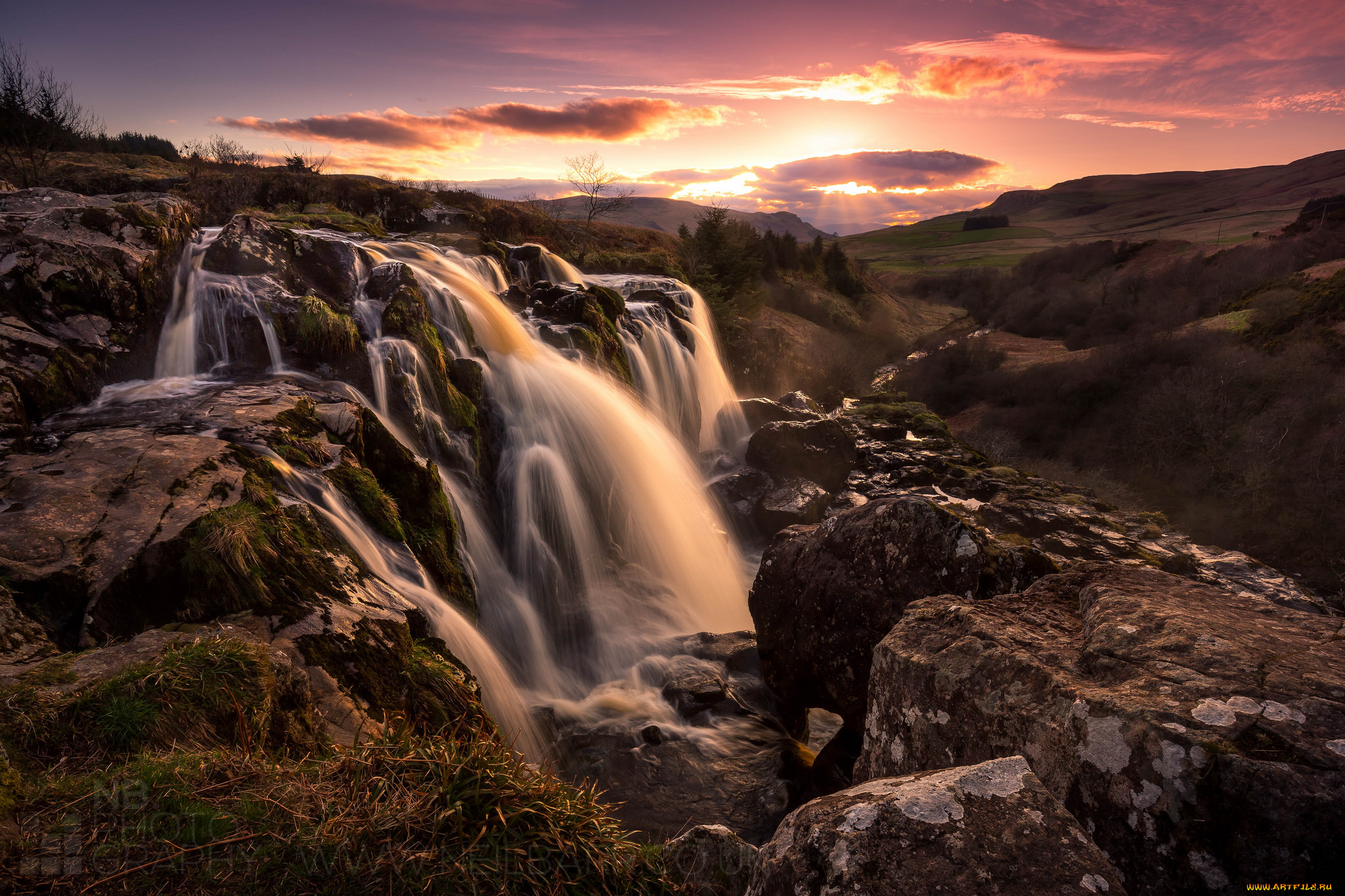 природа, водопады, водопад, река, лес