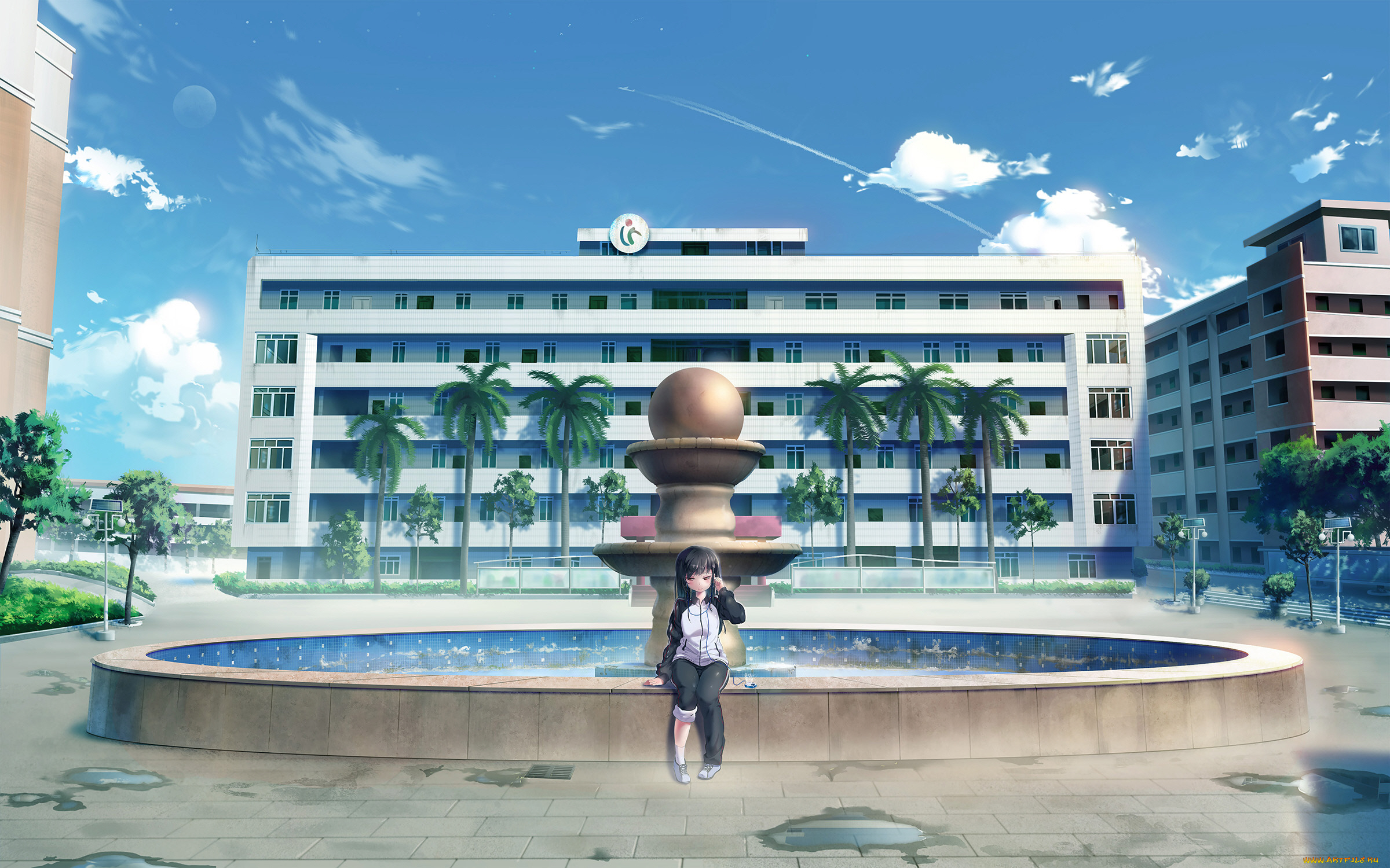 аниме, город, , улицы, , здания, девушка