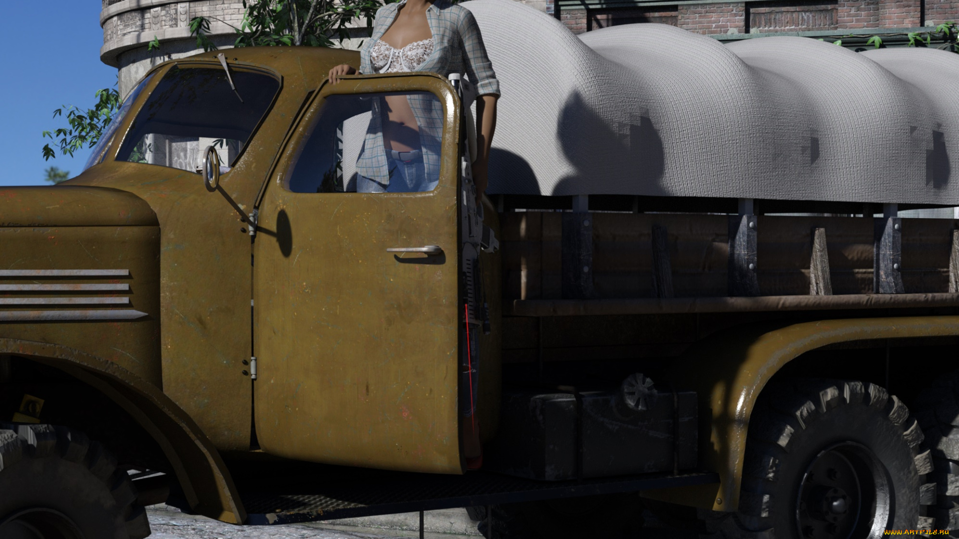 3д, графика, люди-авто, мото, , people-, car, , , moto, фон, взгляд, девушка