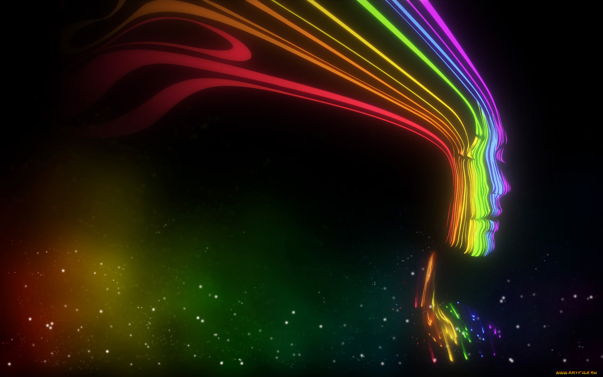 векторная, графика, девушки, , girls, полосы, радуга, лицо, девушка