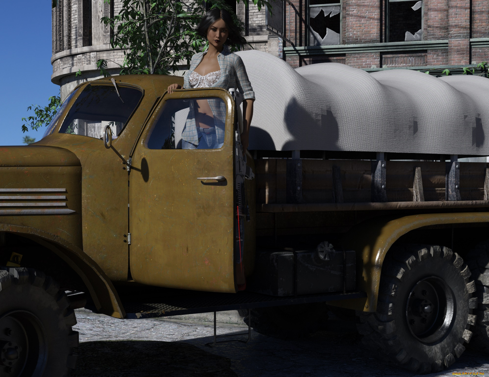 3д, графика, люди-авто, мото, , people-, car, , , moto, фон, взгляд, девушка