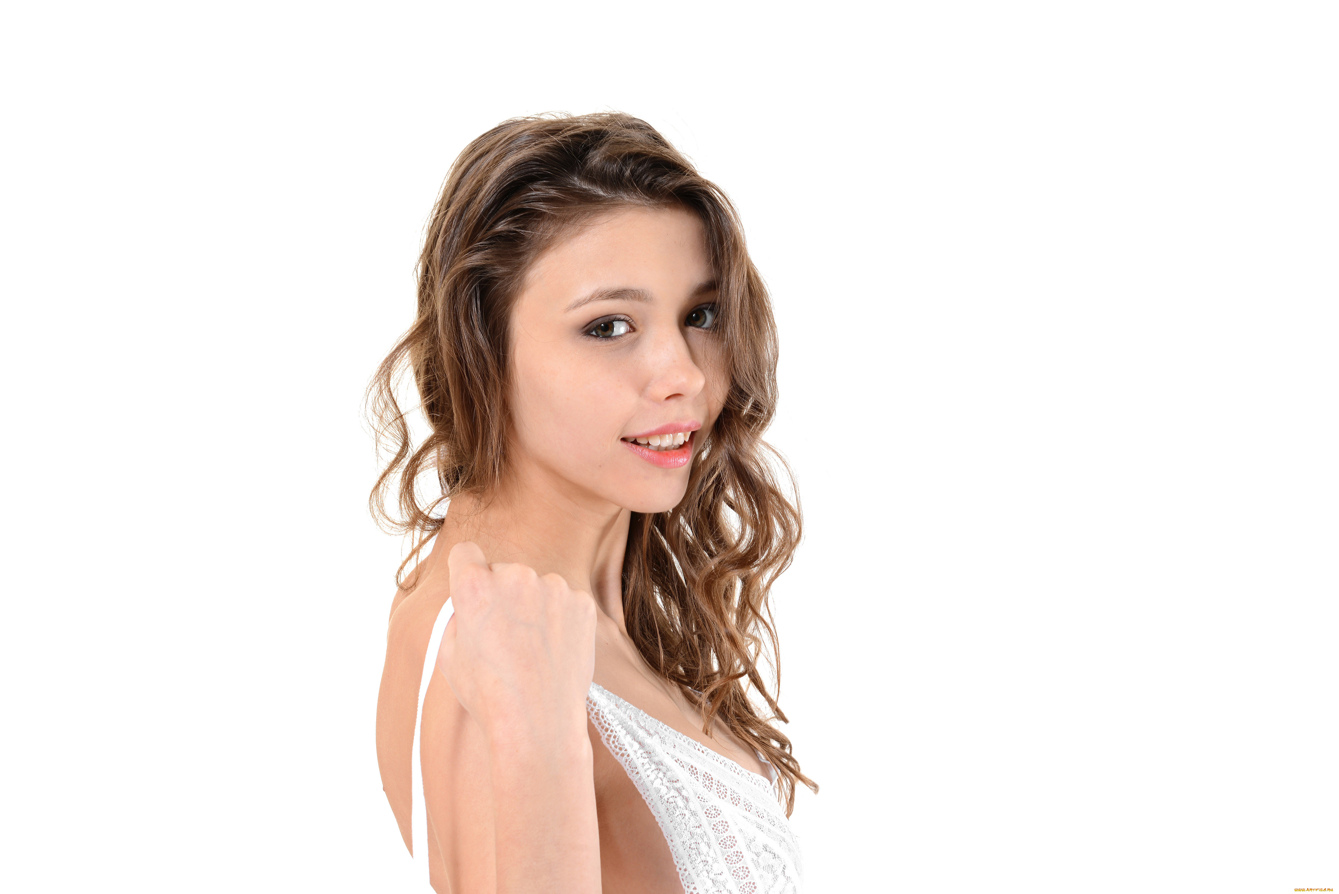 девушки, mila, azul, улыбка, взгляд, фон, девушка