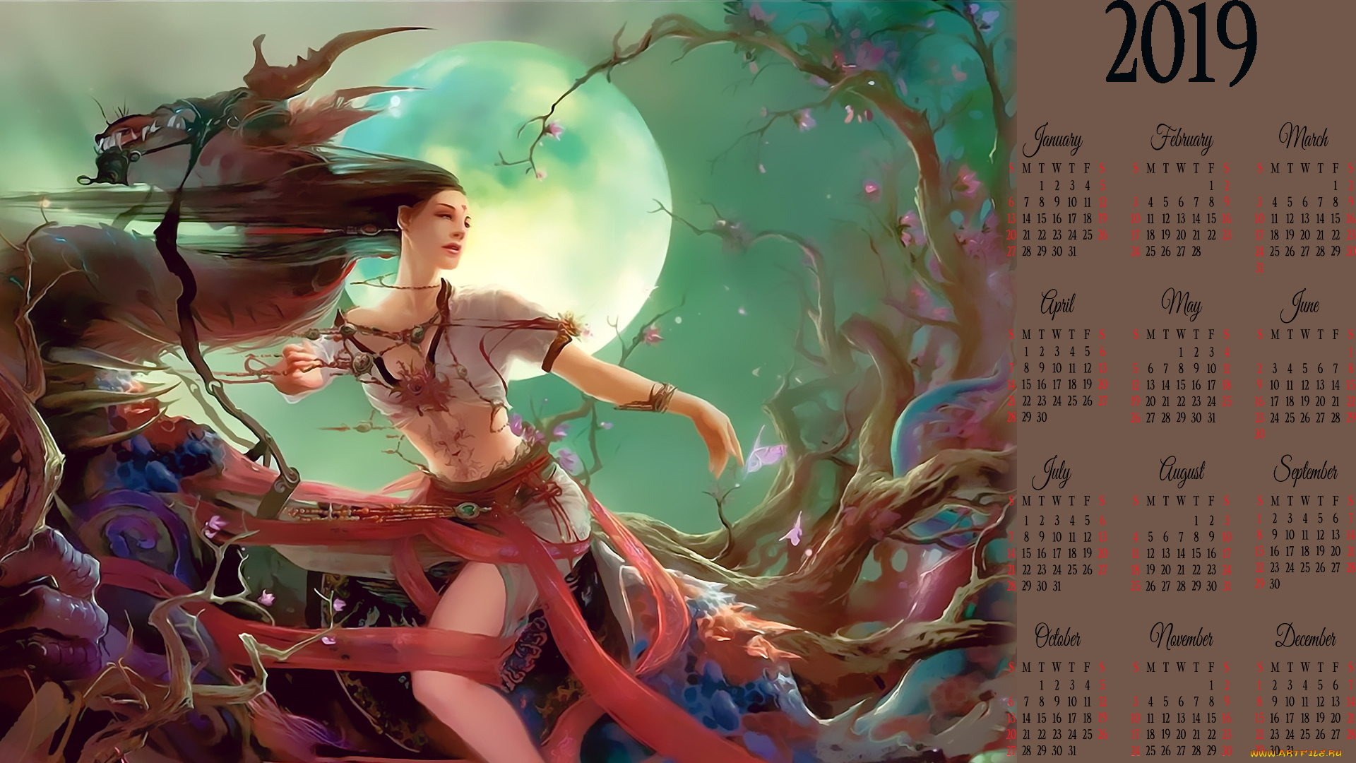 календари, фэнтези, существо, женщина, девушка, 2019, calendar