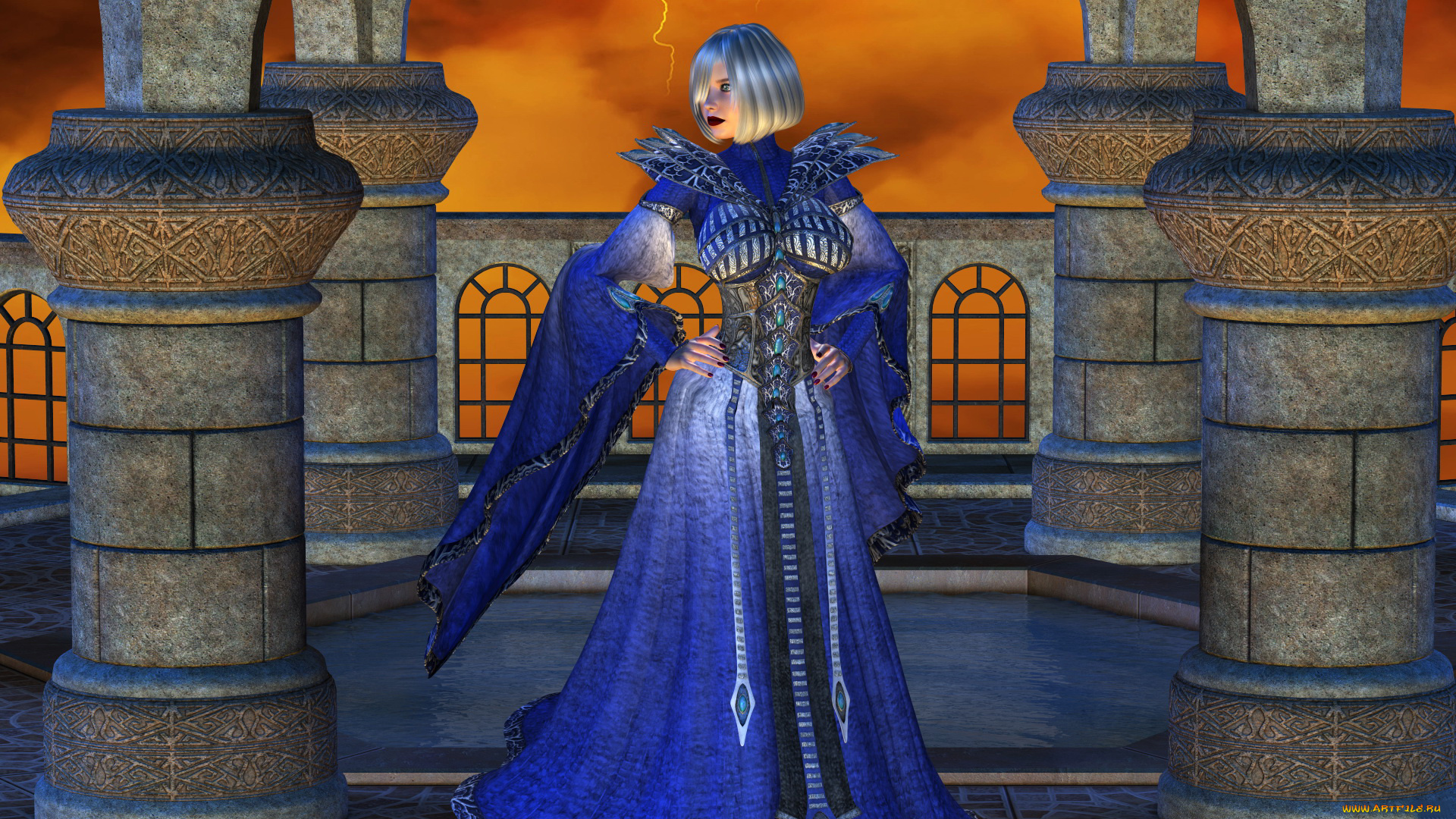 3д, графика, фантазия, , fantasy, девушка, фон, платье