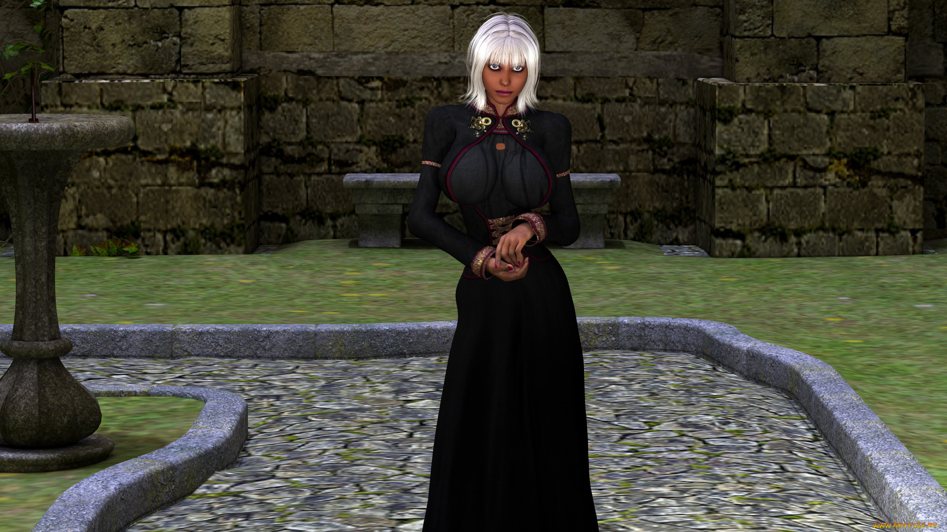 3д, графика, люди, , people, девушка, фон, взгляд, платье