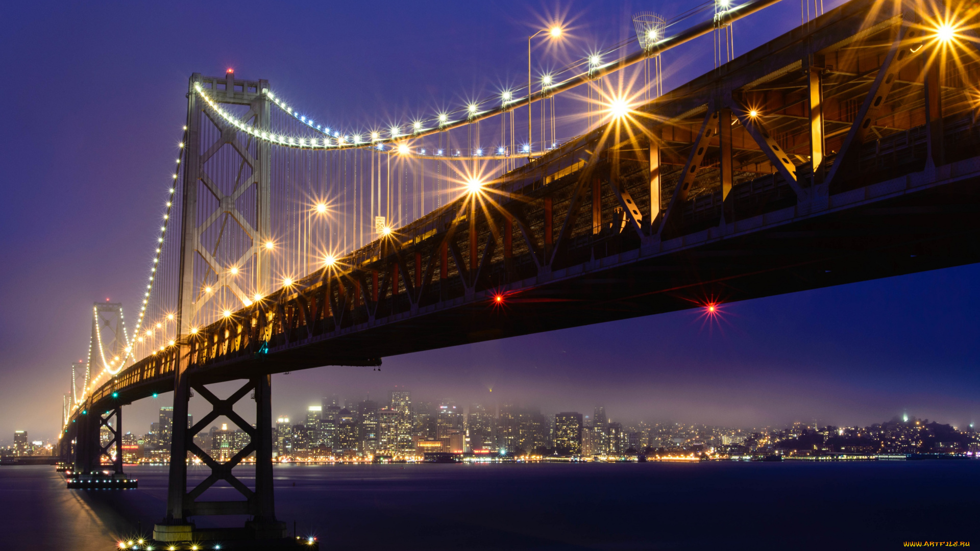 города, сан-франциско, , сша, сан, франциско, окленд, бэй, мост, огни, туман