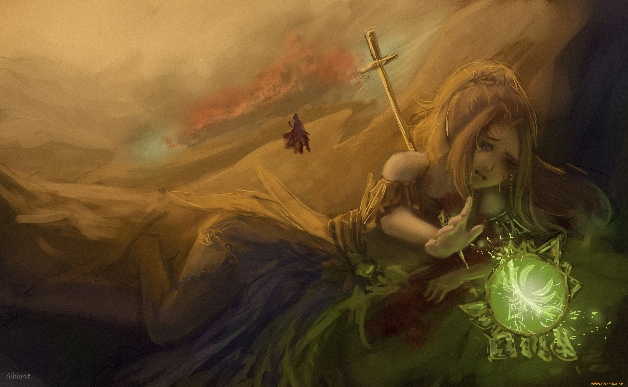 фэнтези, девушки, девушка, слезы, рана, магия