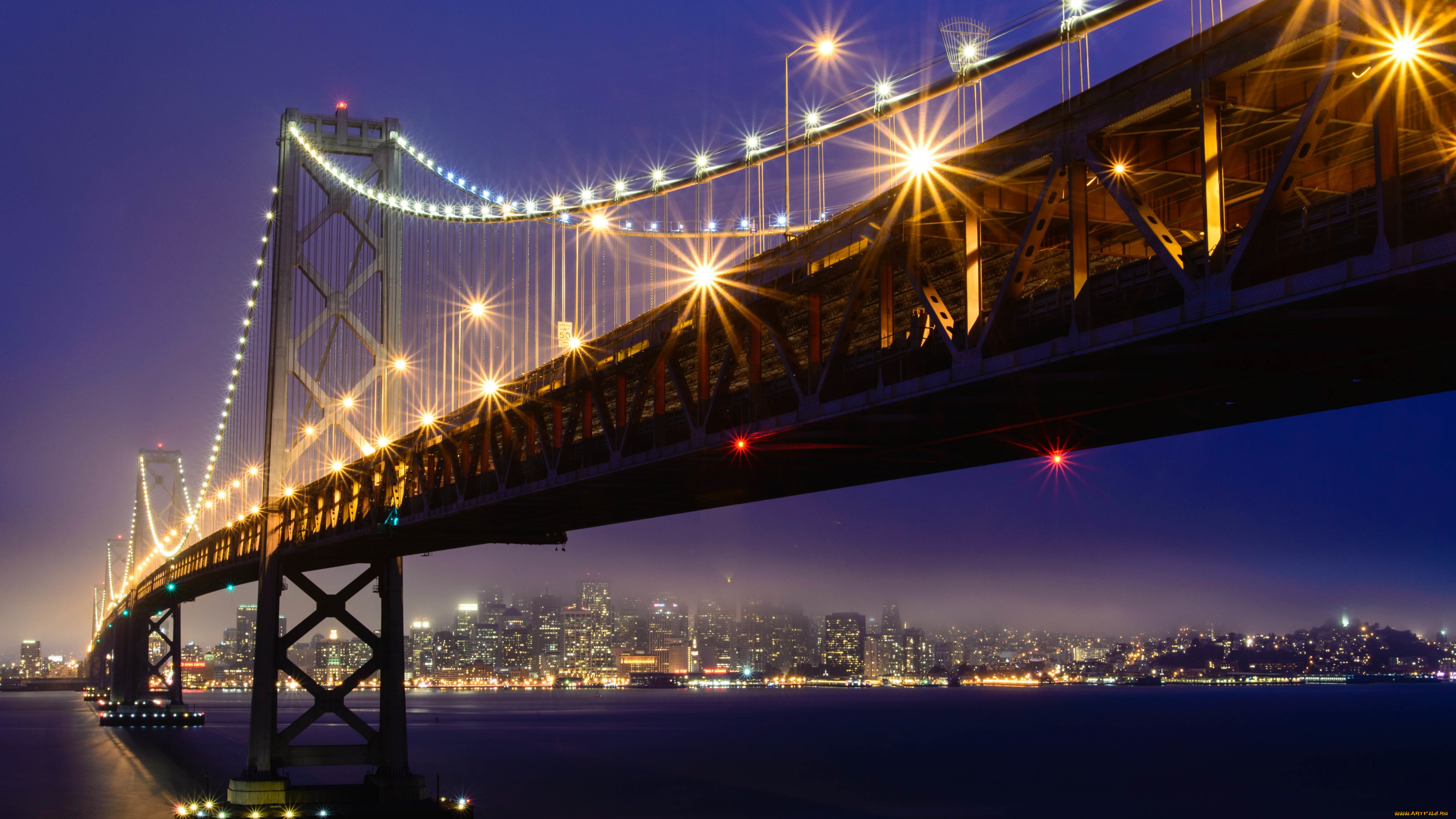 города, сан-франциско, , сша, сан, франциско, окленд, бэй, мост, огни, туман