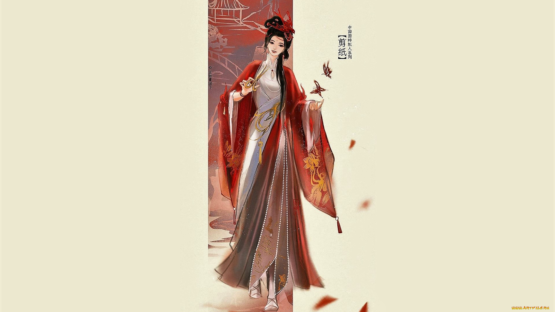 рисованное, люди, девушка, бабочки