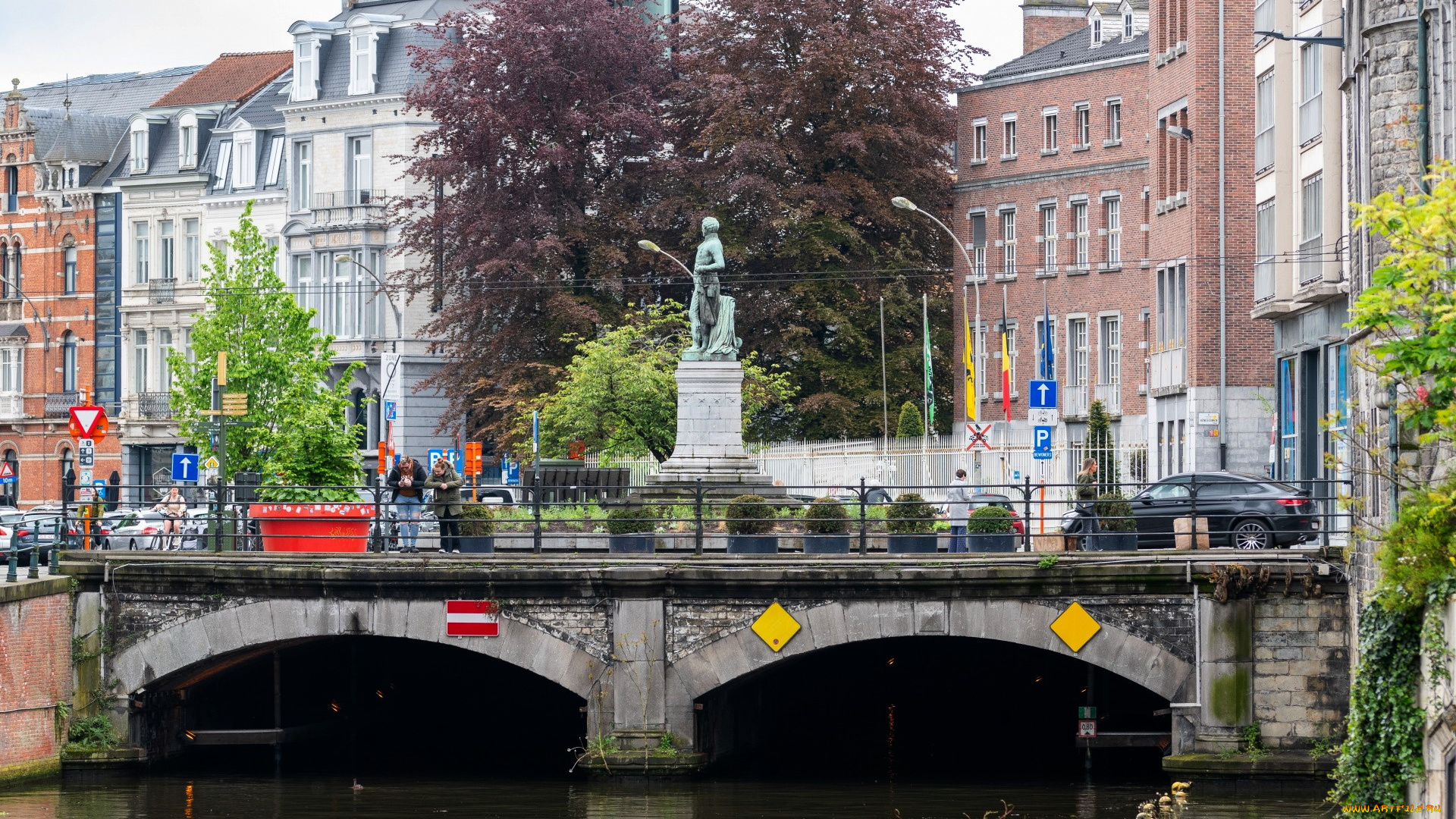 города, гент, , бельгия, канал, мост