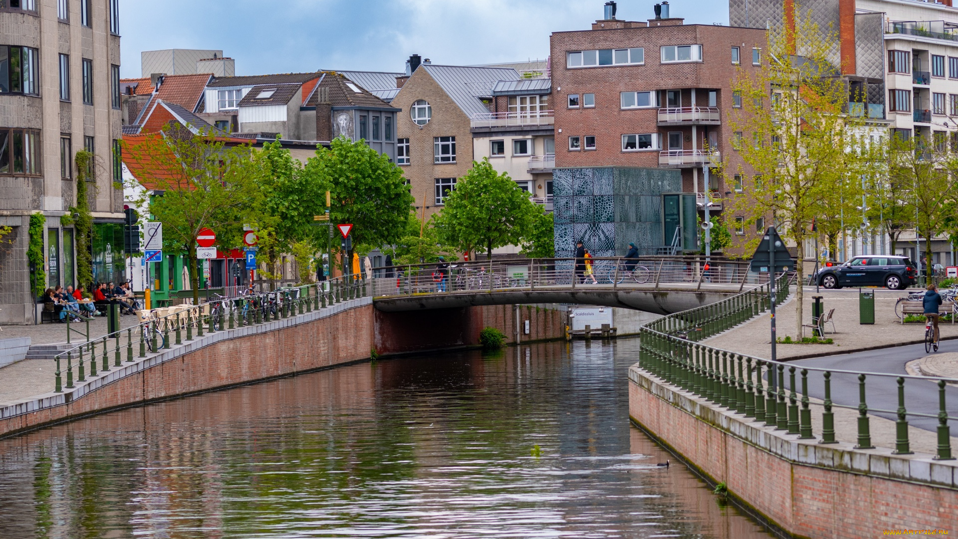 города, гент, , бельгия, канал, мост, набережная