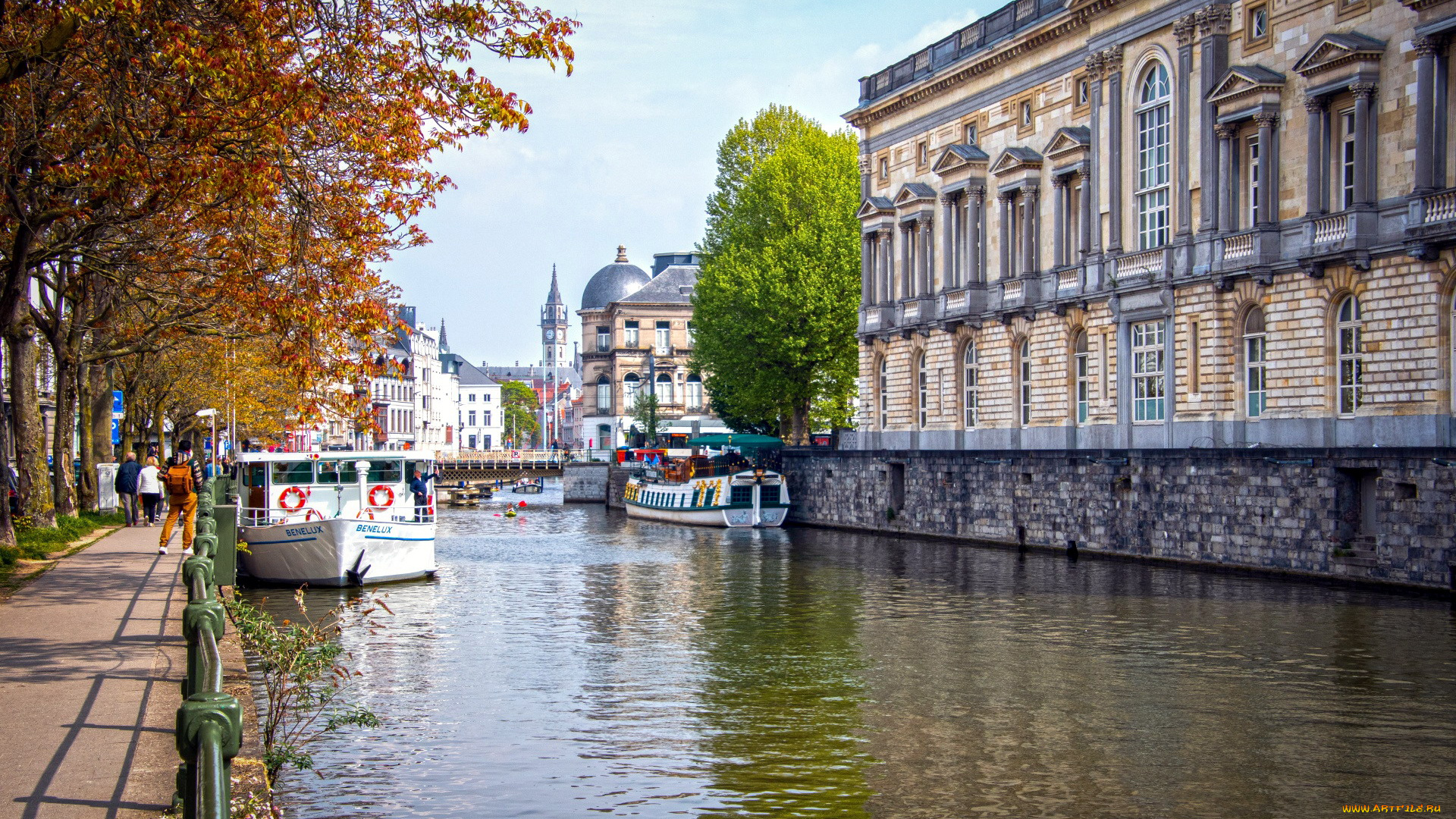 города, гент, , бельгия, канал, набережная