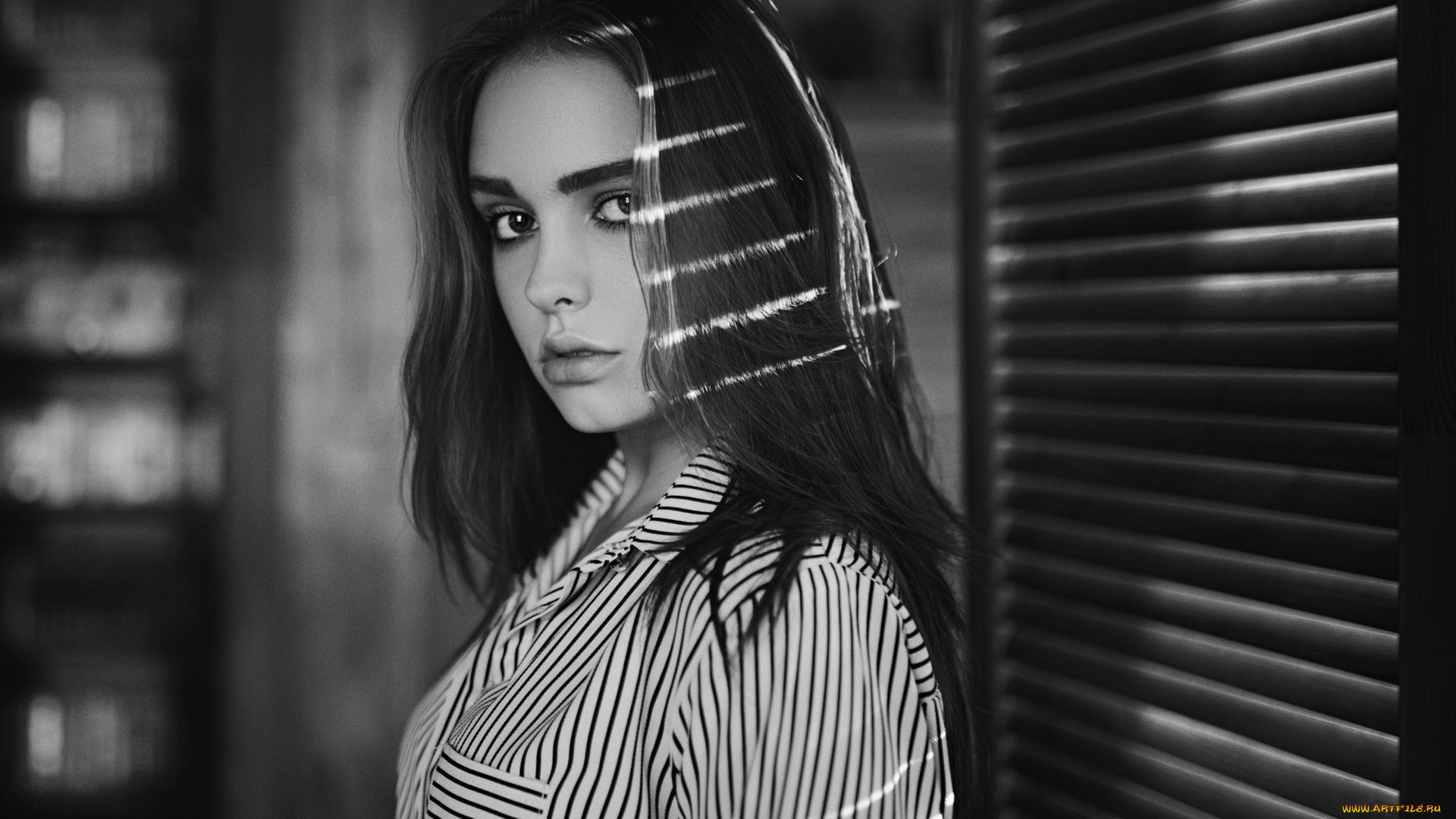 девушки, -, черно-белые, модель, портрет, взгляд, на, зрителя, открытый, рот, монохром, глубина, резкости, cергей, жирнов