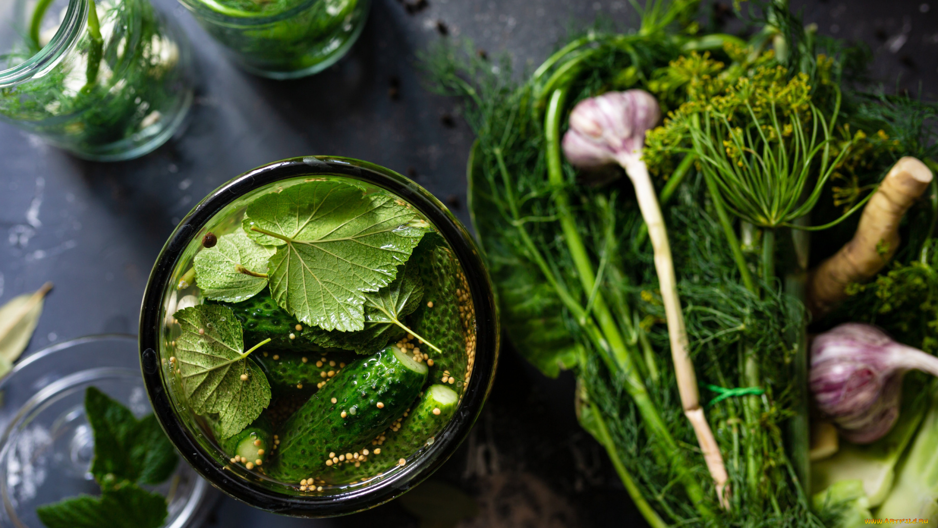 еда, огурцы, чеснок, укроп, листья, смородина