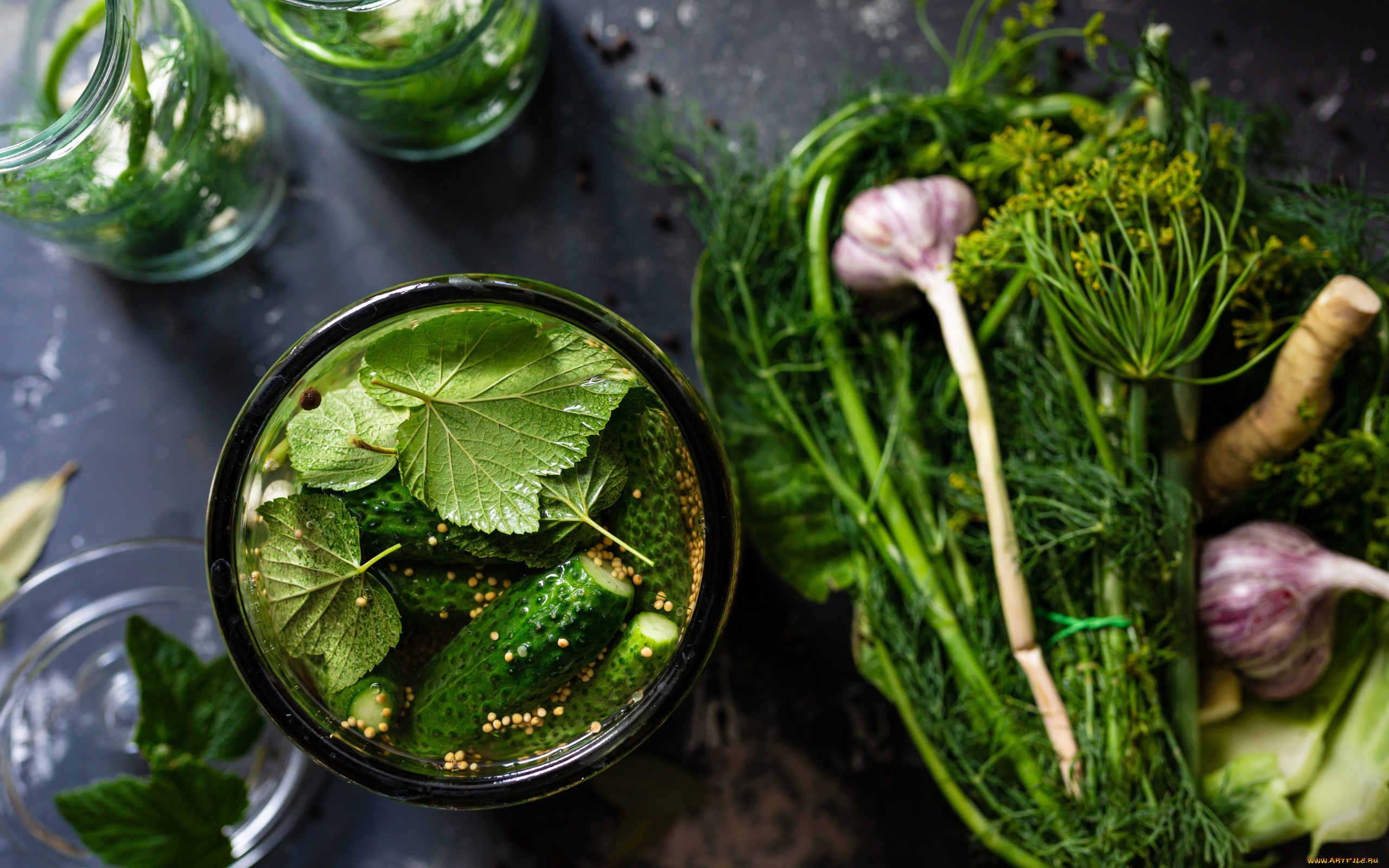 еда, огурцы, чеснок, укроп, листья, смородина