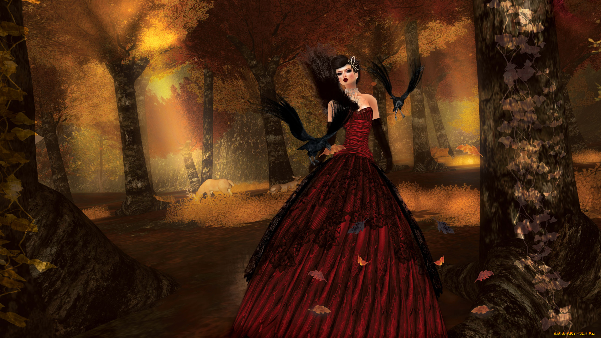 3д, графика, people, люди, кринолин, платье, ворон