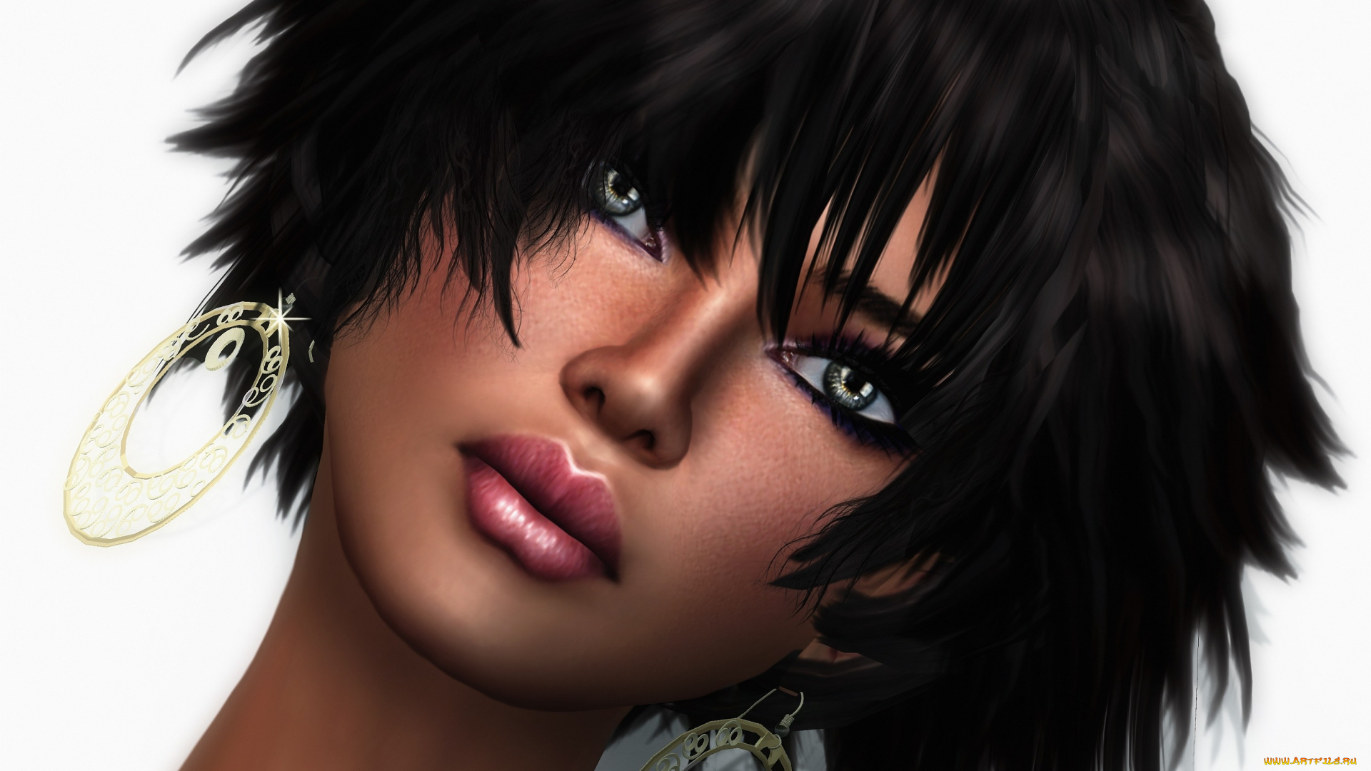 3д, графика, portraits, портрет, серьги, стрижка, брюнетка