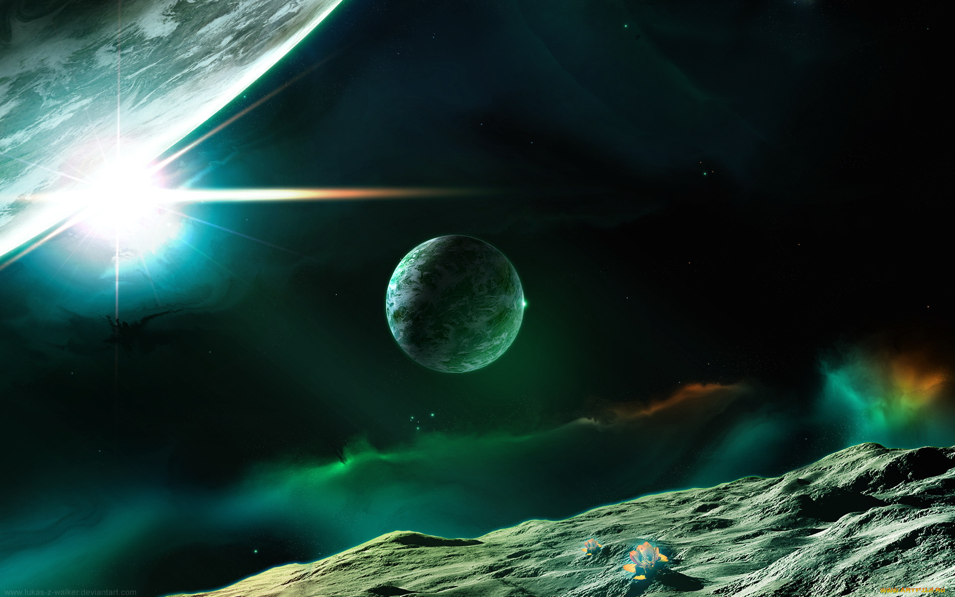 космос, арт, тёмный, планета