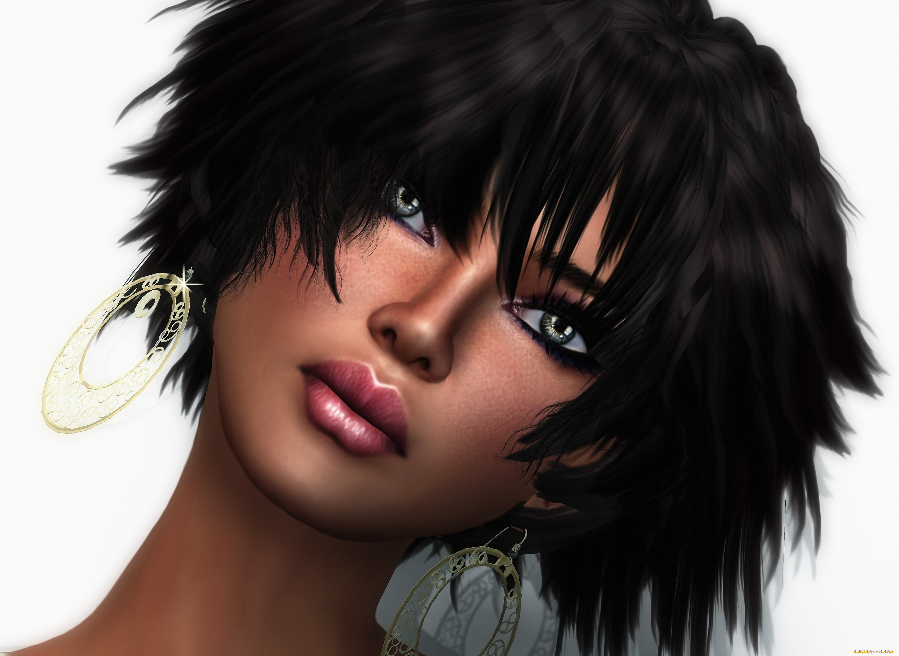 3д, графика, portraits, портрет, серьги, стрижка, брюнетка