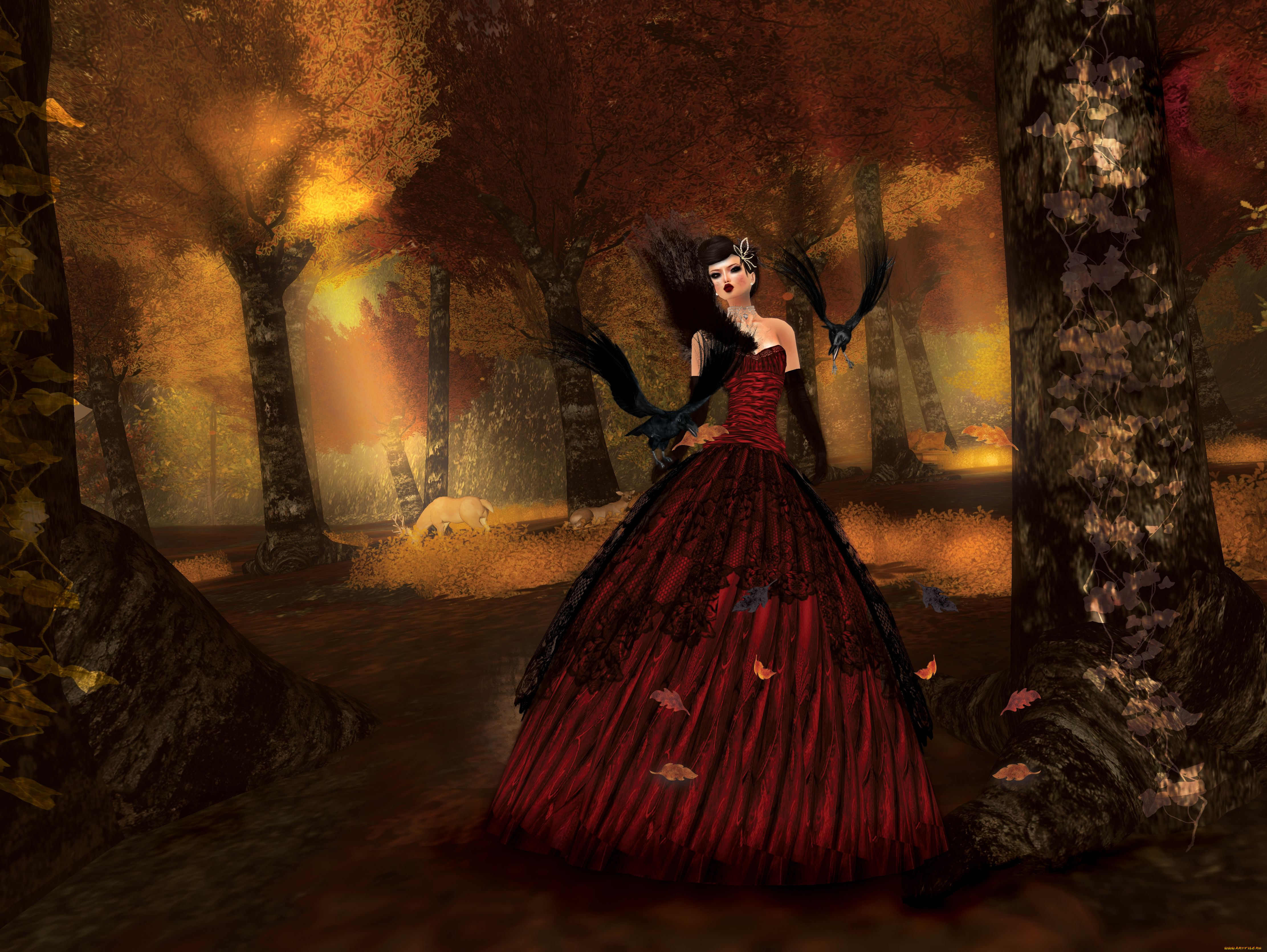 3д, графика, people, люди, кринолин, платье, ворон