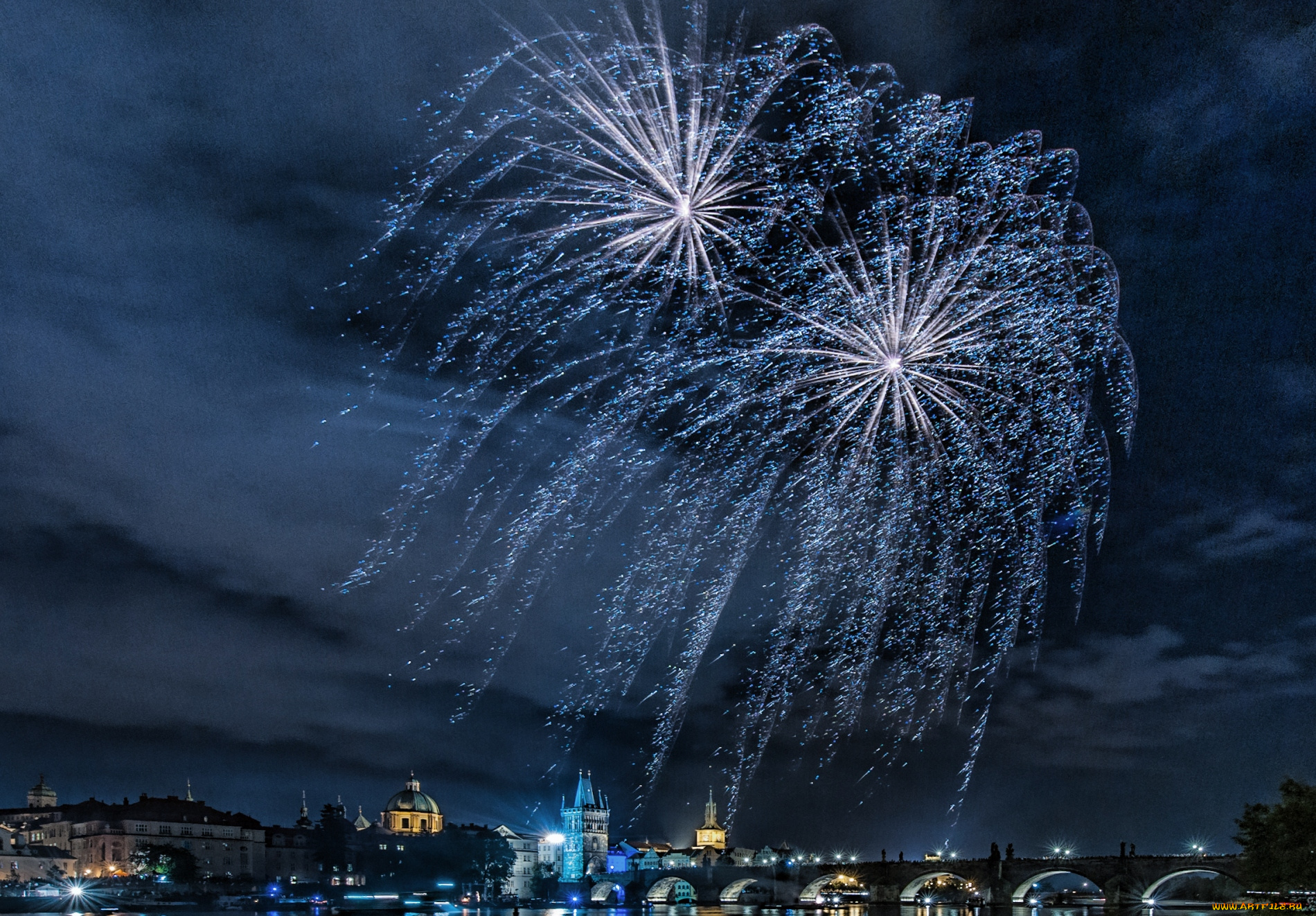 разное, салюты, фейерверки, небо, ночь, прага, праздник