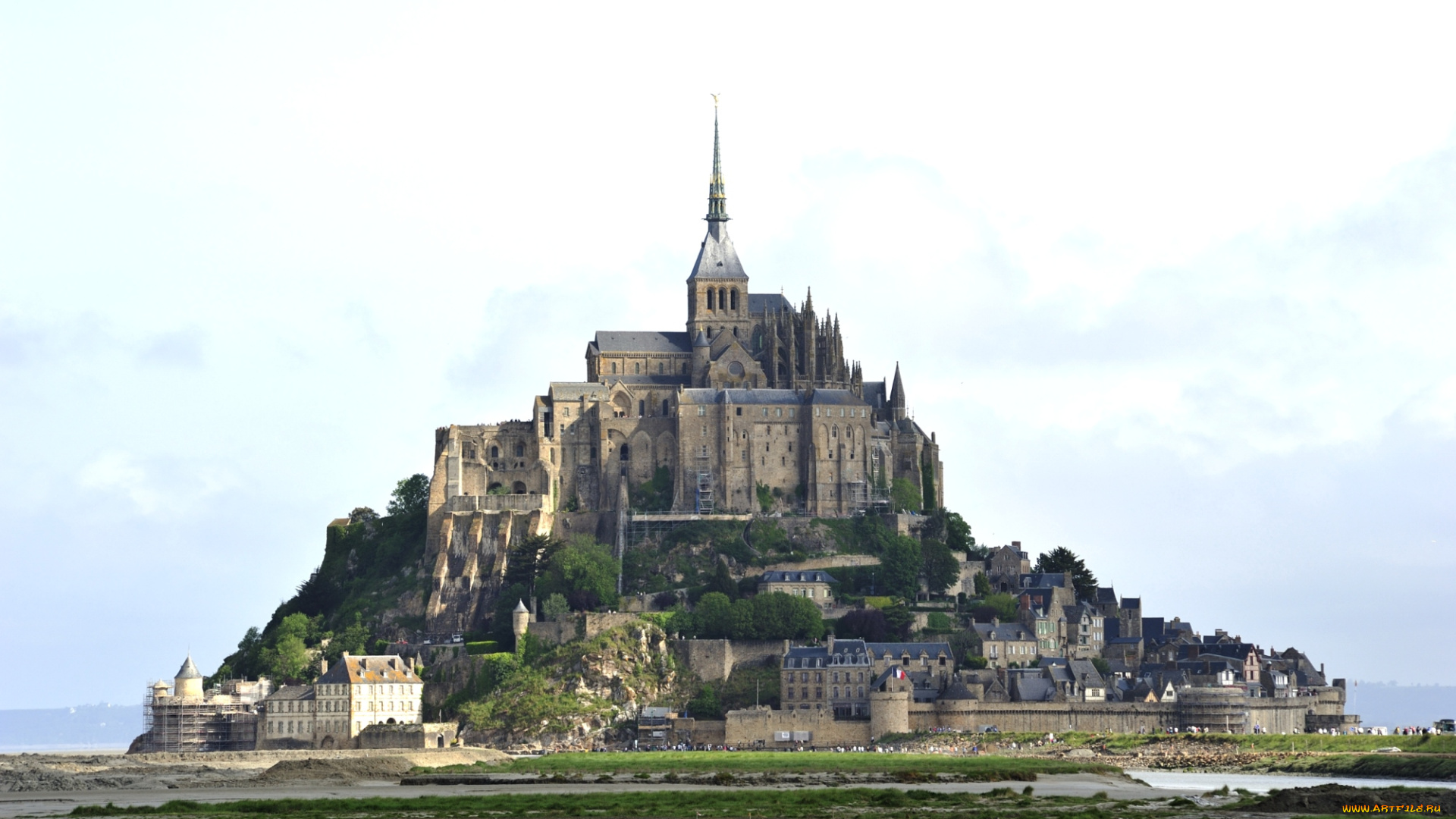 города, крепость, мон, сен, мишель, франция, аббатство