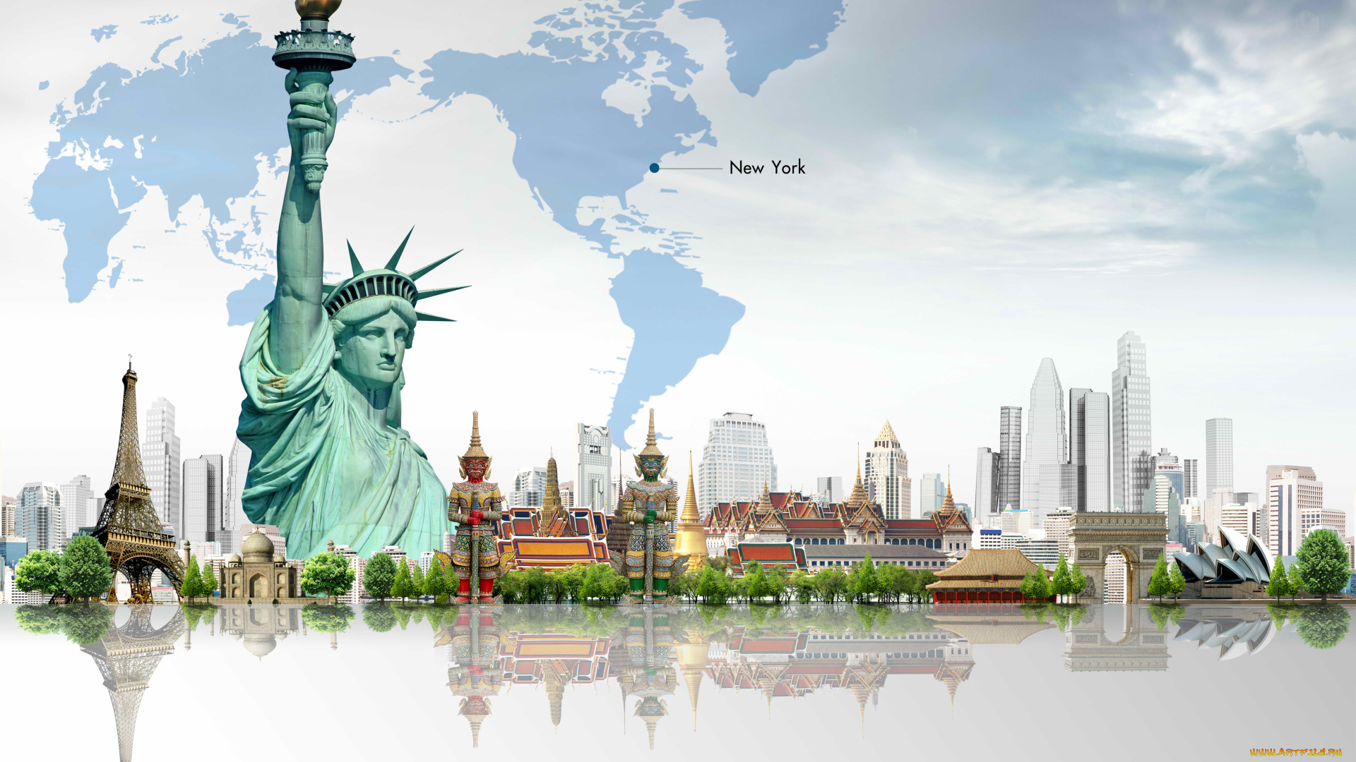 разное, компьютерный, дизайн, new, york, статуя, свободы