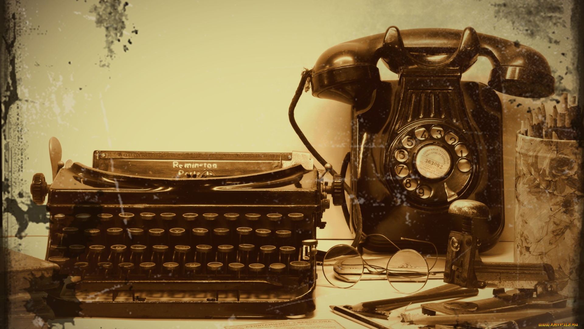 разное, предметы, быта, телефон, печатная, машинка, очки, ретро
