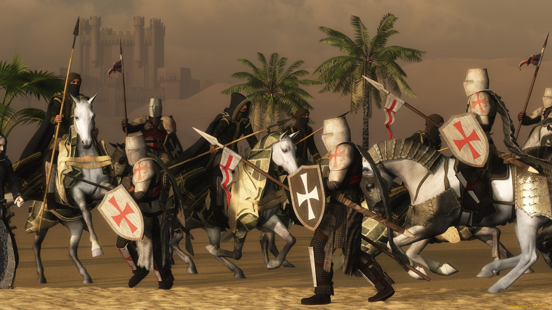 3д, графика, армия, , military, копья, лошади, крестоносцы