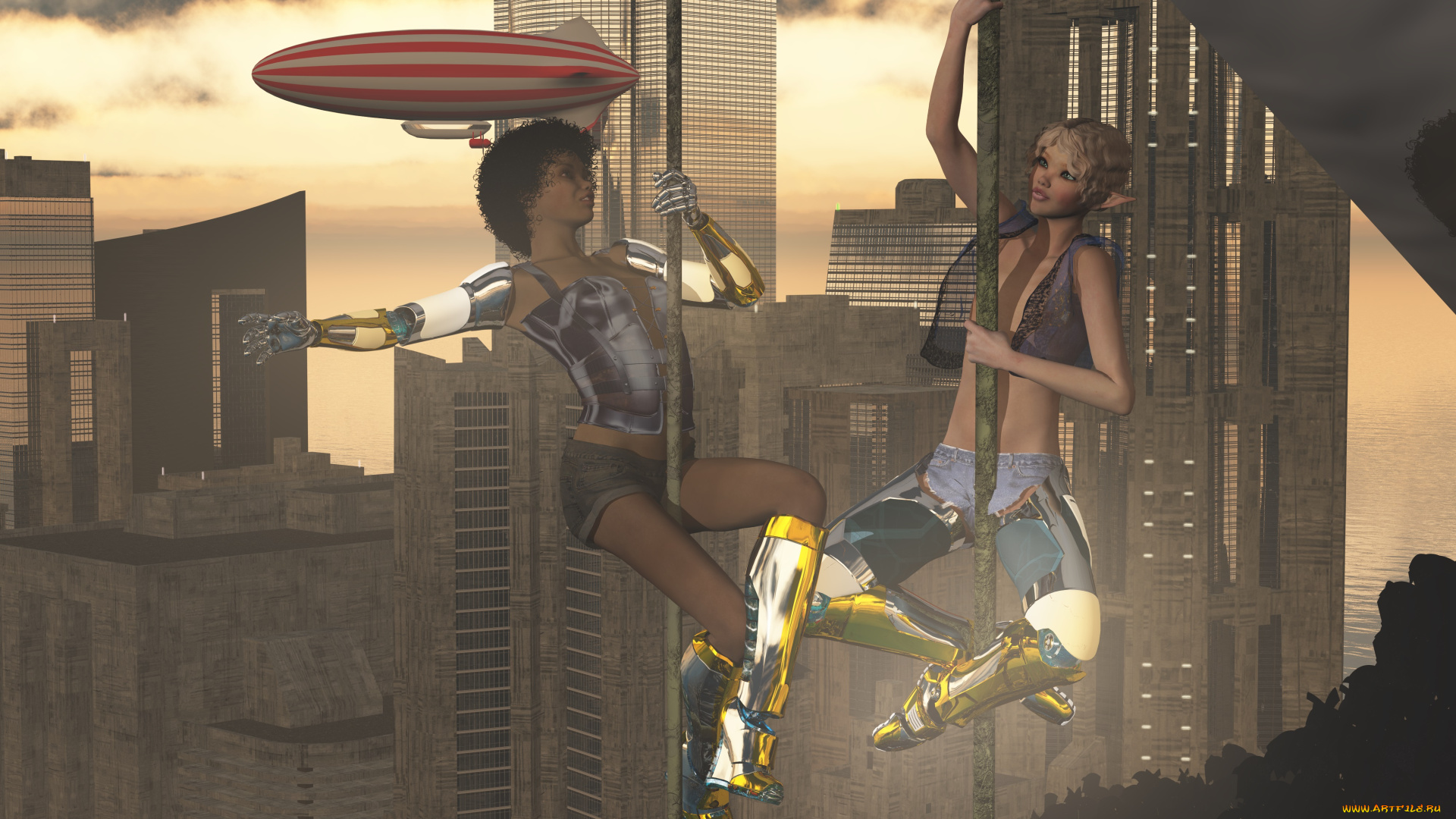 3д, графика, эльфы, , elves, дома, взгляд, эльфийки