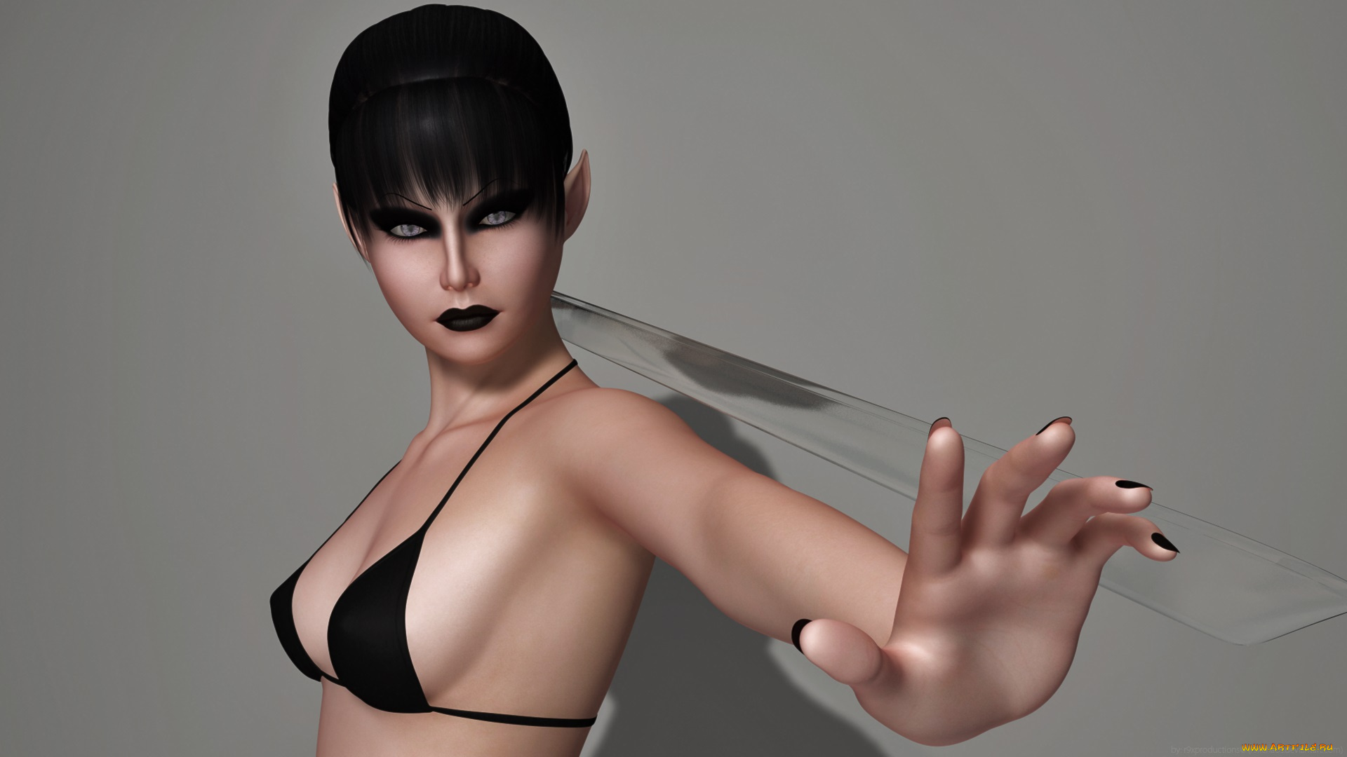 3д, графика, эльфы, , elves, фон, меч, взгляд, эльфийка