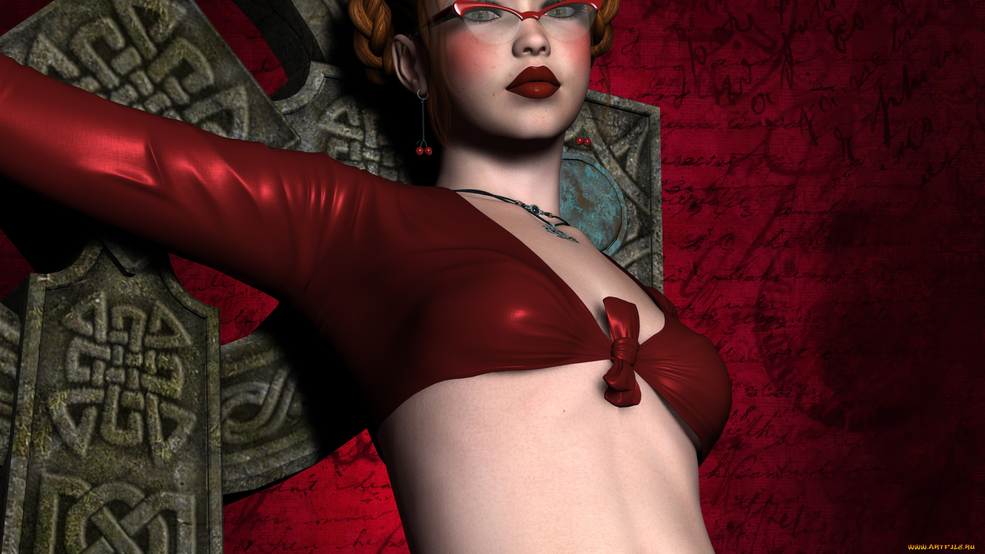 3д, графика, фантазия, , fantasy, крест, очки, девушка, взгляд