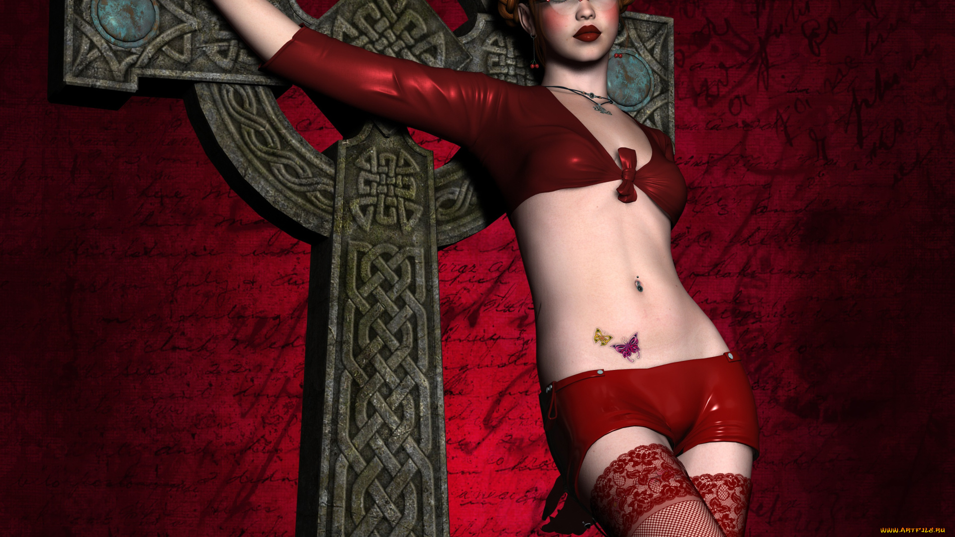 3д, графика, фантазия, , fantasy, крест, взгляд, девушка, очки