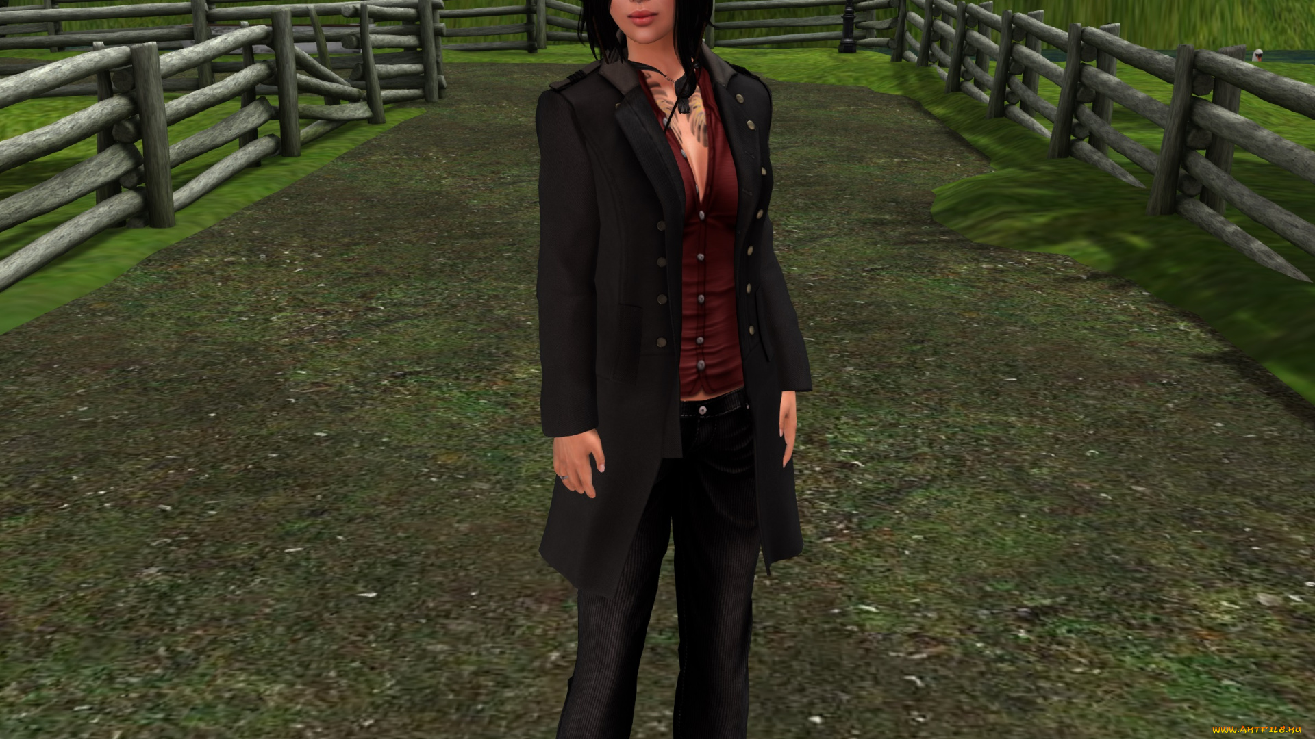 3д, графика, люди, , people, взгляд, девушка, забор, шляпа