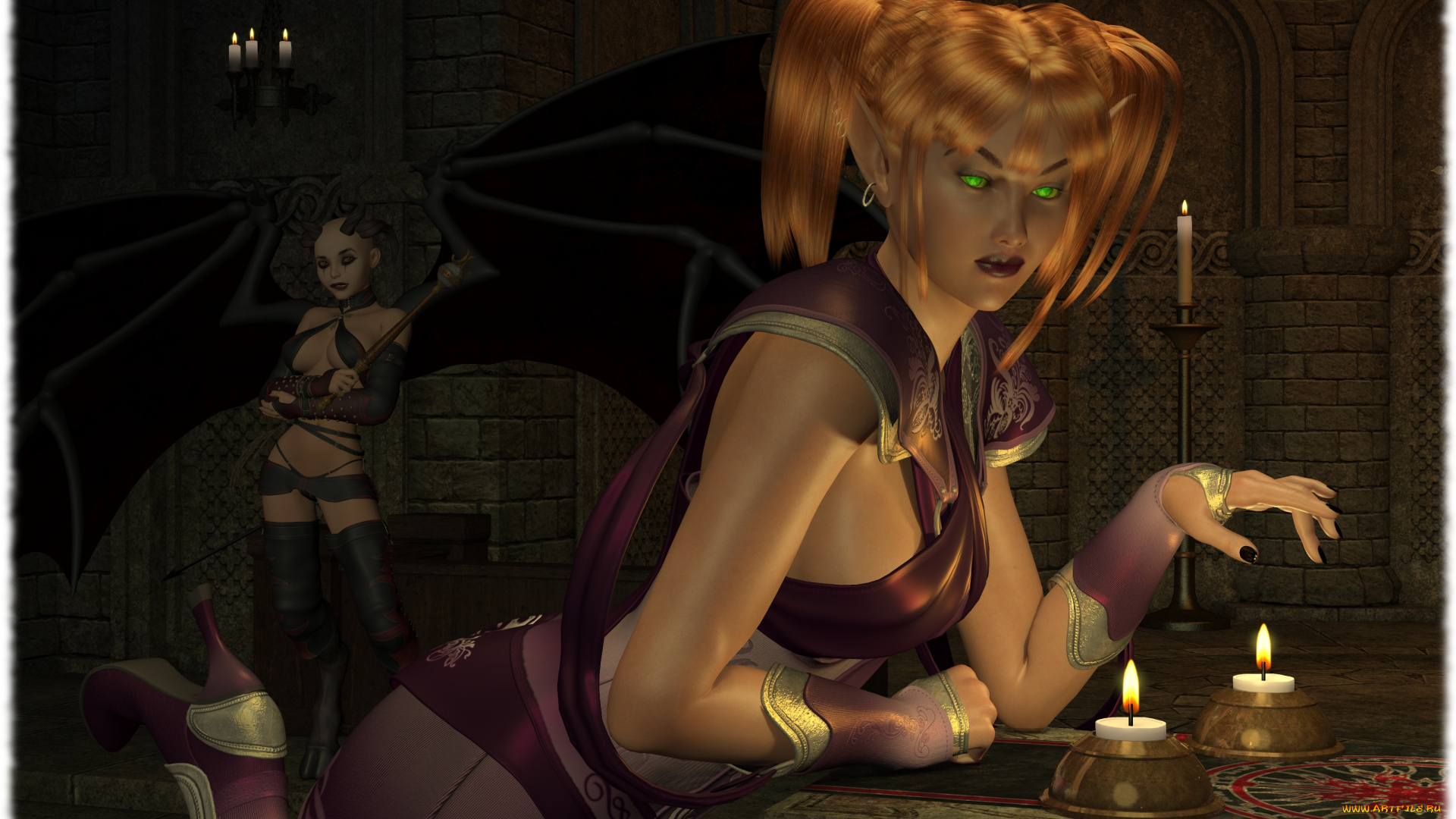 3д, графика, люди, , people, взгляд, свечи, девушка